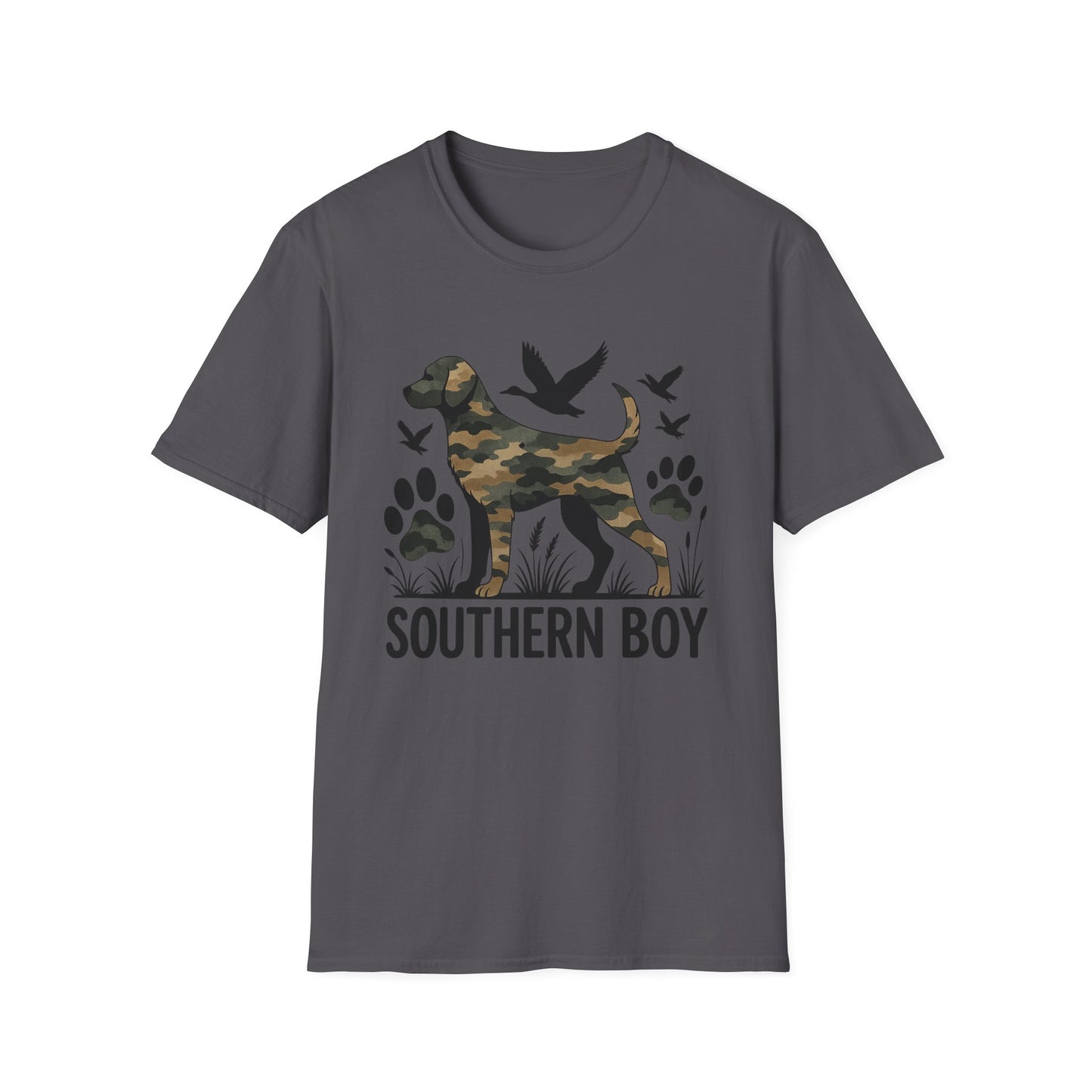 Southern Boy Camouflage Dog Duck Hunting Unisex Short Sleeve T-Shirt, Front Design