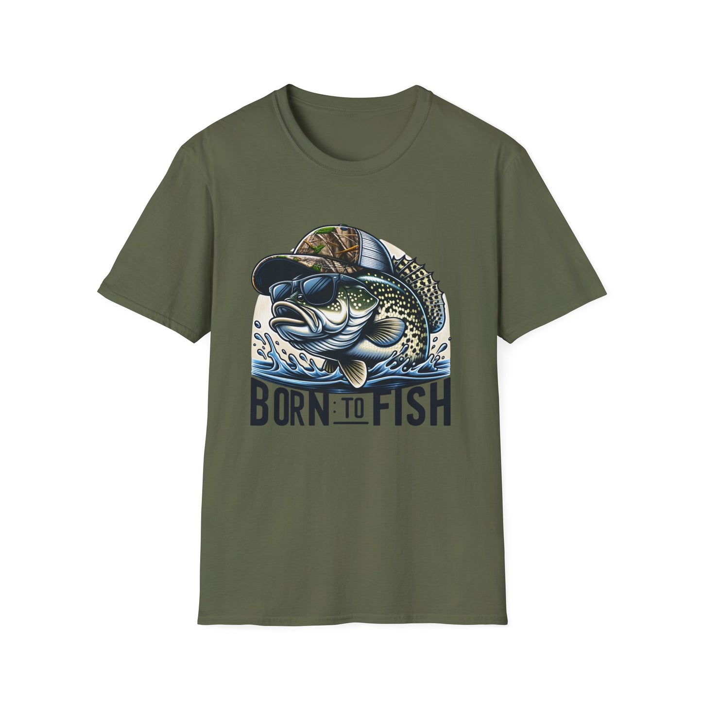 Born To Fish Bass Camo Hat Unisex Short Sleeve T-Shirt, Front Design