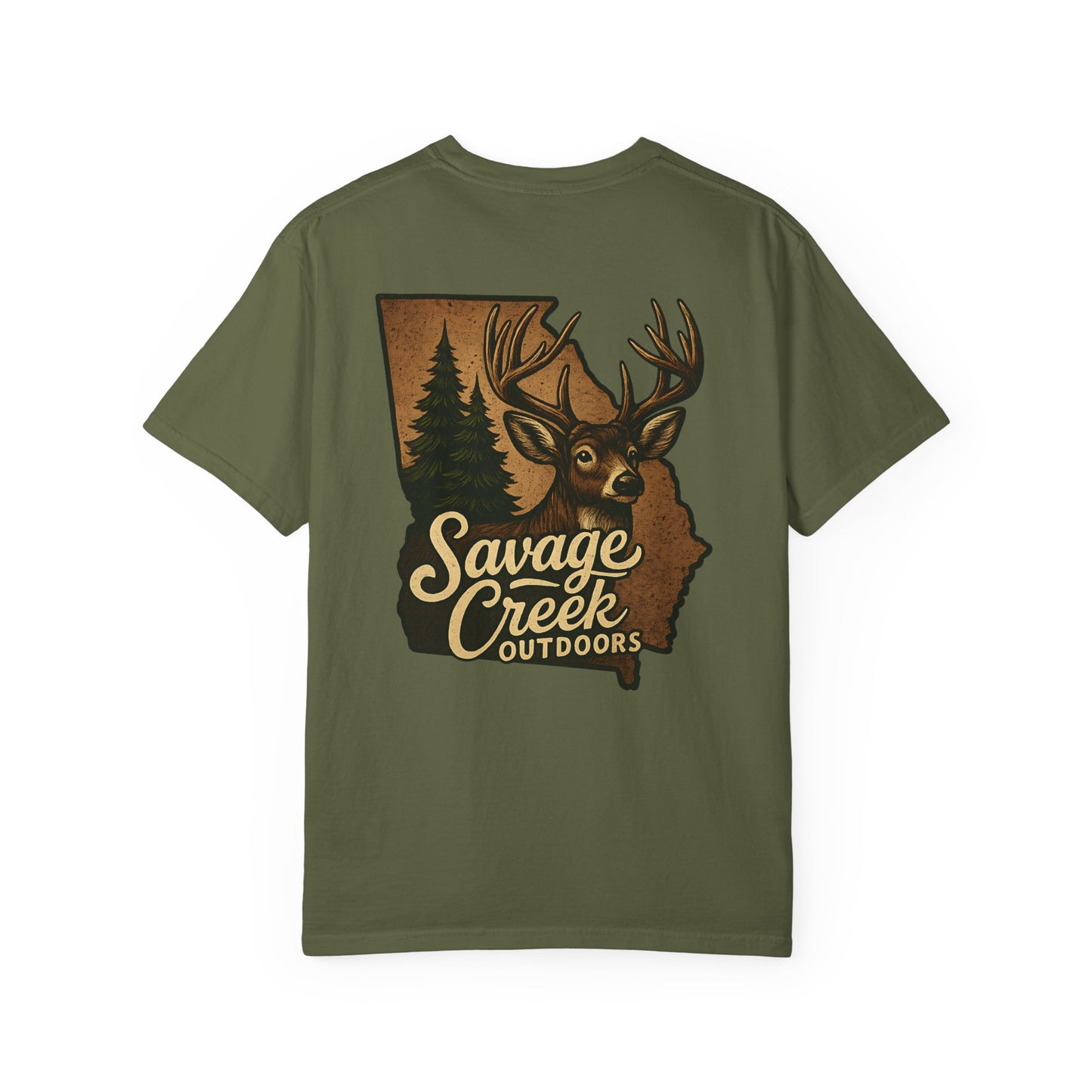Savage Creek Outdoors GA Buck Unisex Short Sleeve T-Shirt With Back Design