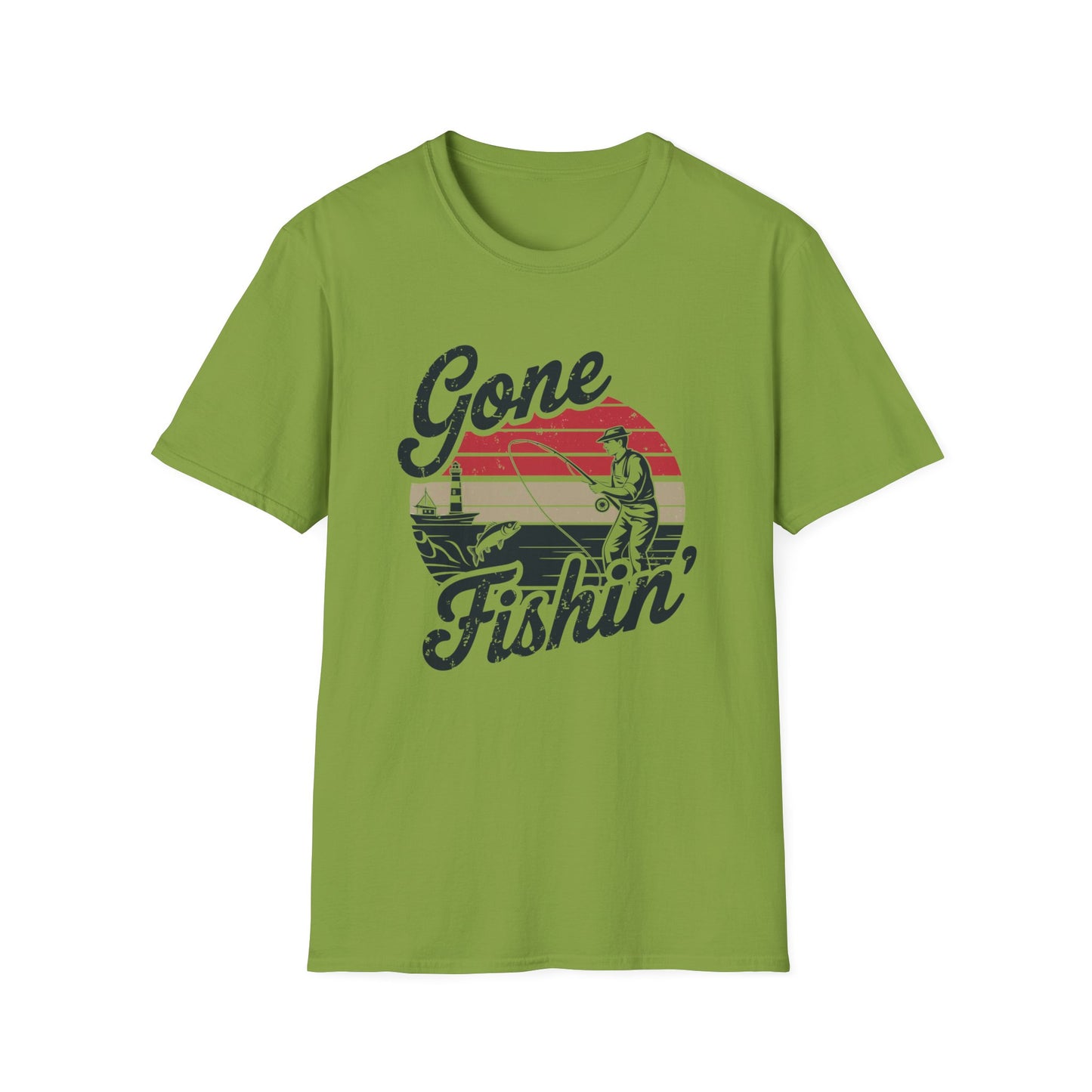 Retro Style Gone Fishin' Unisex Short Sleeve T-Shirt, Front Design