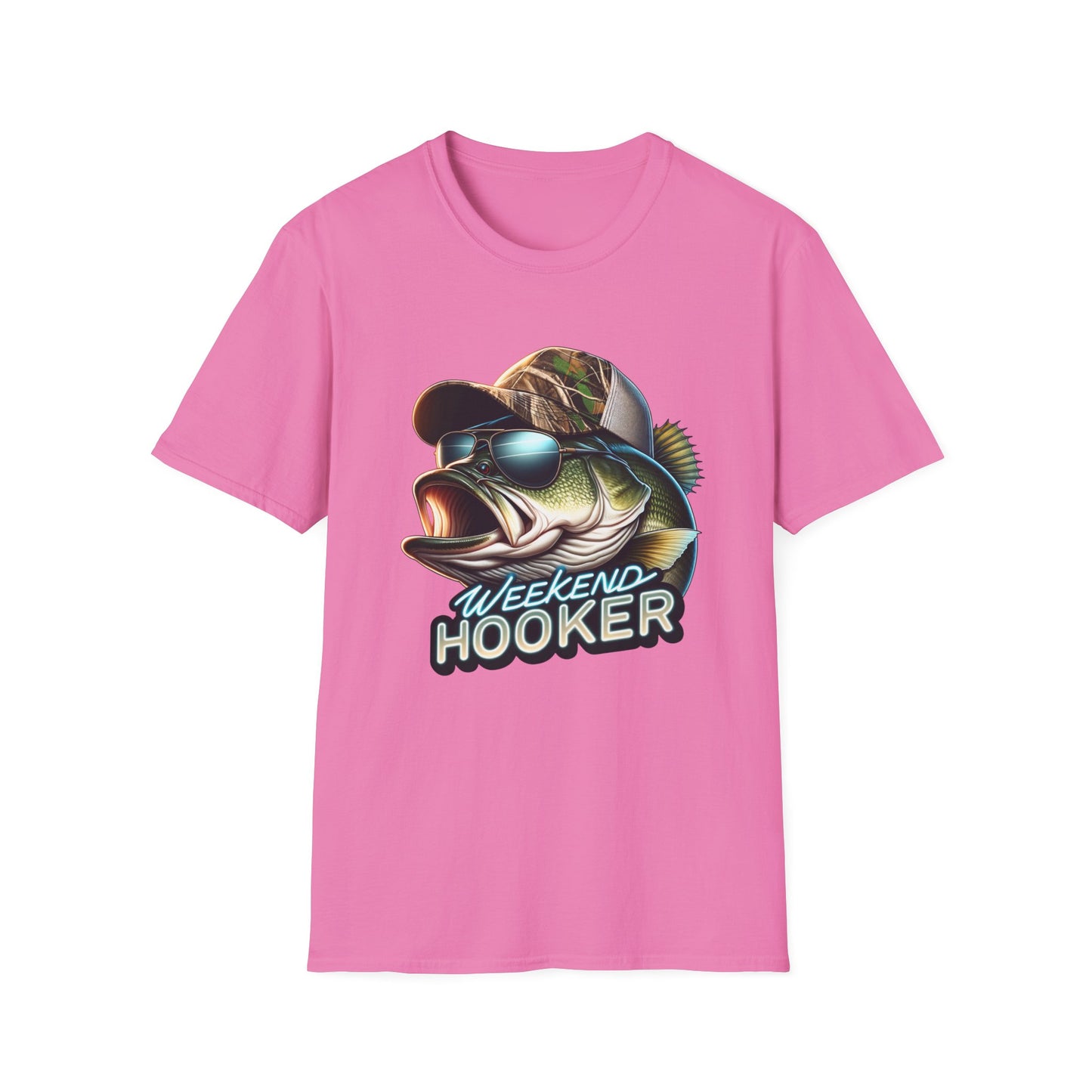 Weekend Hooker Bass Fishing Unisex Short Sleeve T-Shirt, Front Design