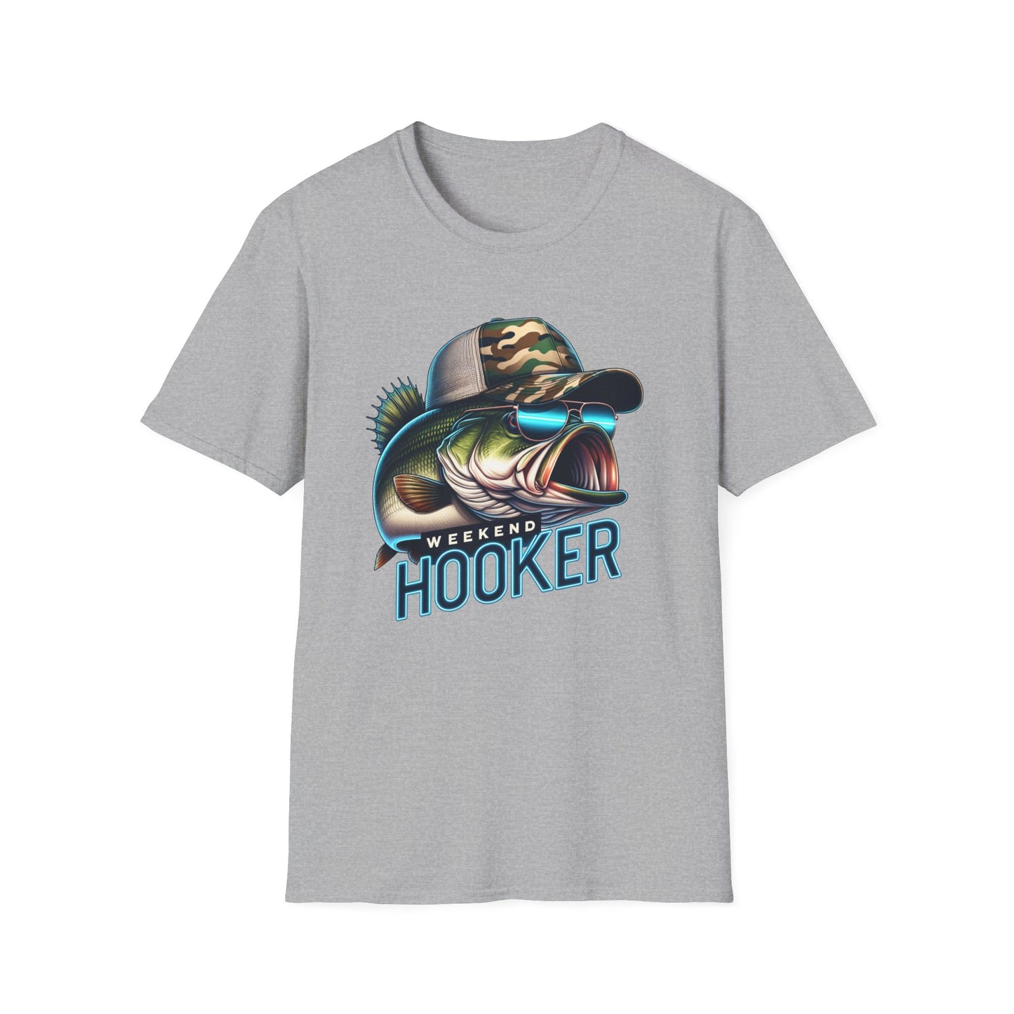 Weekend Hooker Bass Fishing Unisex Short Sleeve T-Shirt, Front Design