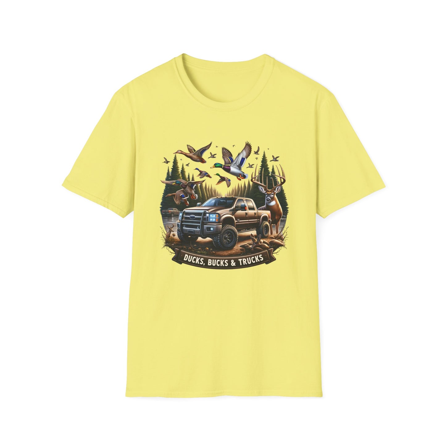Ducks, Bucks & Trucks Unisex Short Sleeve T-Shirt, Front Design