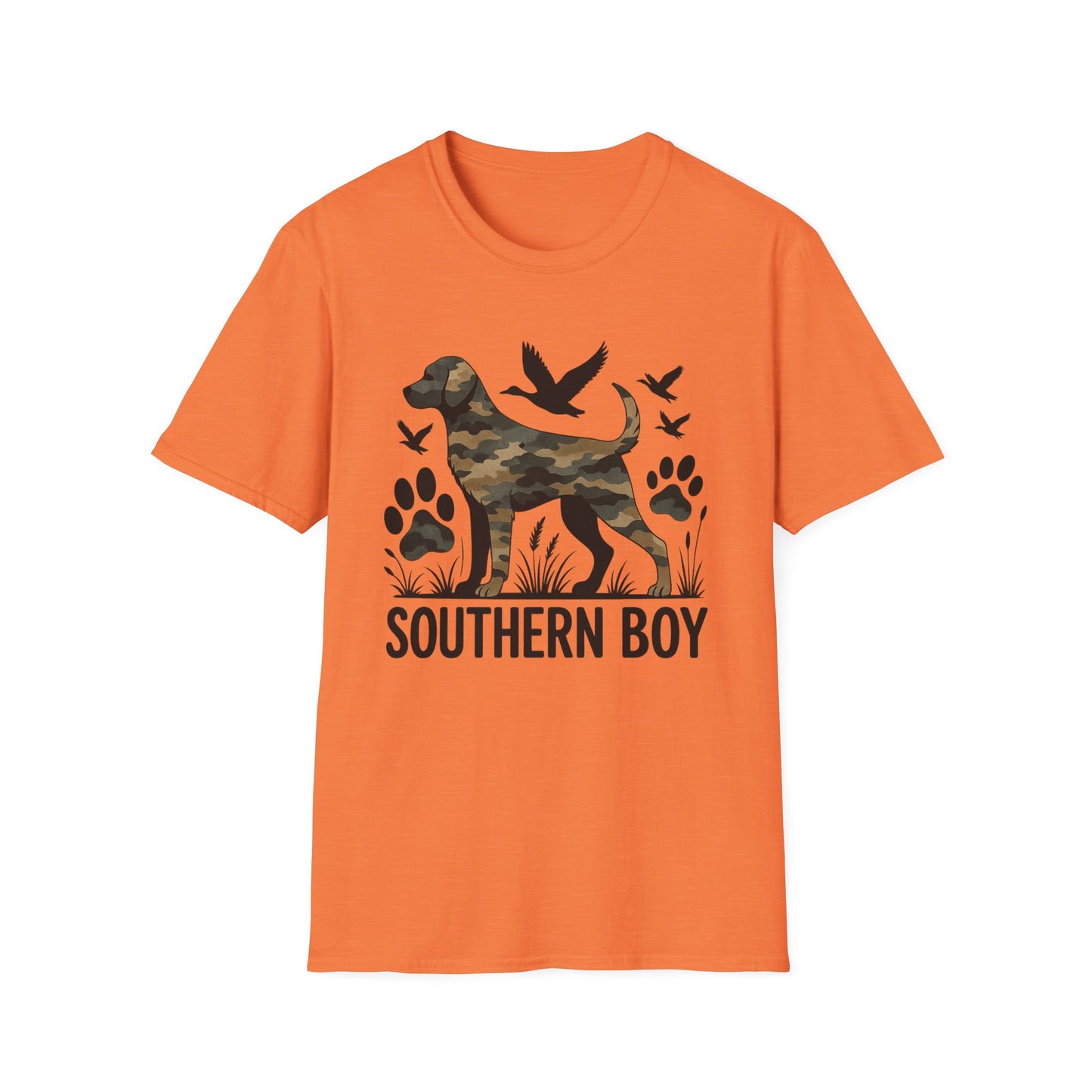 Southern Boy Camouflage Dog Duck Hunting Unisex Short Sleeve T-Shirt, Front Design