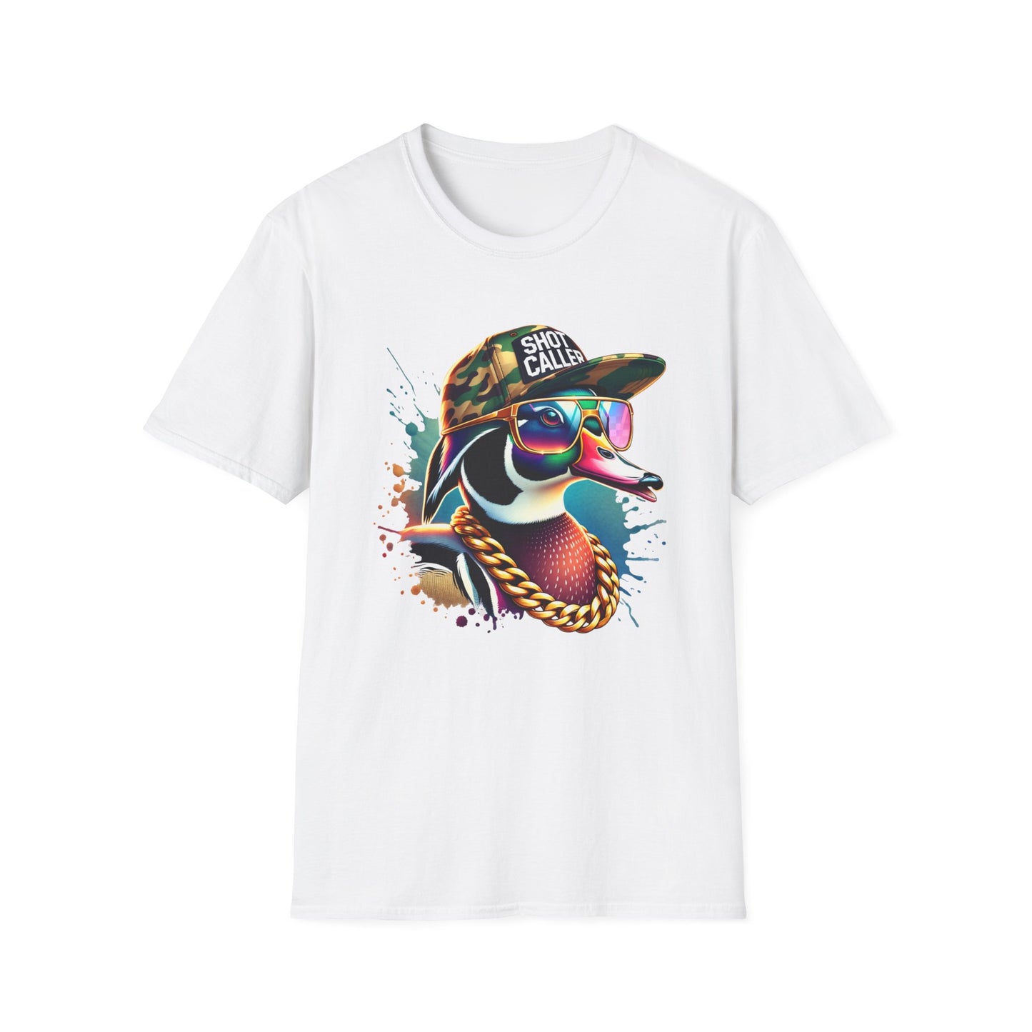 Shot Caller Camo Hat Wood Duck Unisex Short Sleeve T-Shirt, Front Design
