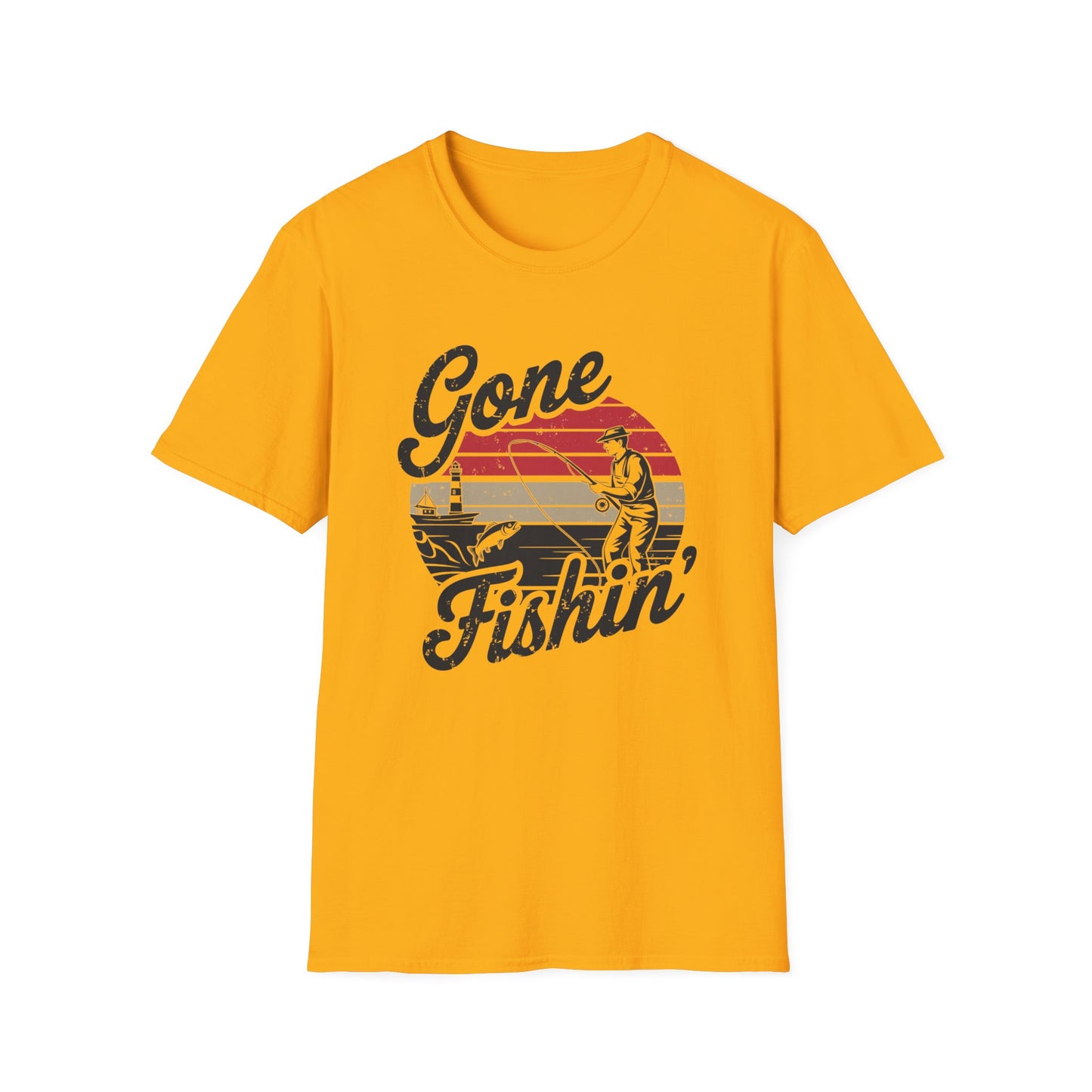 Retro Style Gone Fishin' Unisex Short Sleeve T-Shirt, Front Design