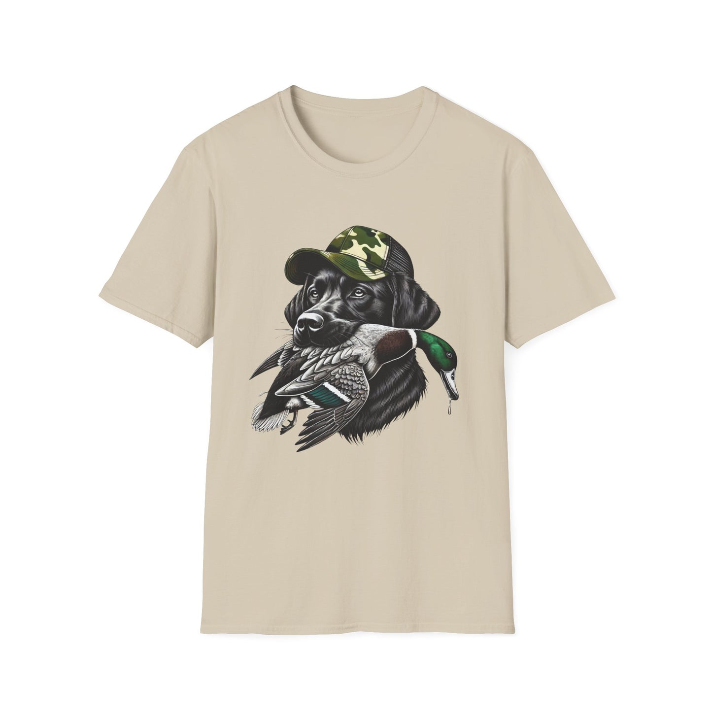Camo Black Lab Duck Hunting Unisex Short Sleeve T-Shirt, Front Design