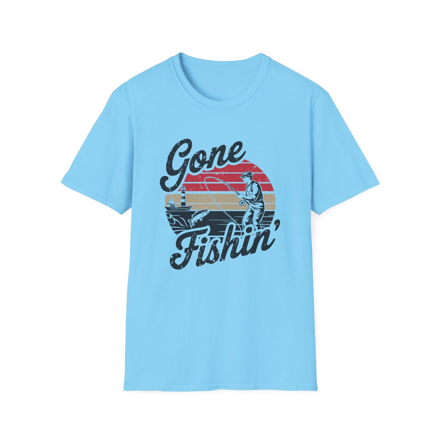 Retro Style Gone Fishin' Unisex Short Sleeve T-Shirt, Front Design