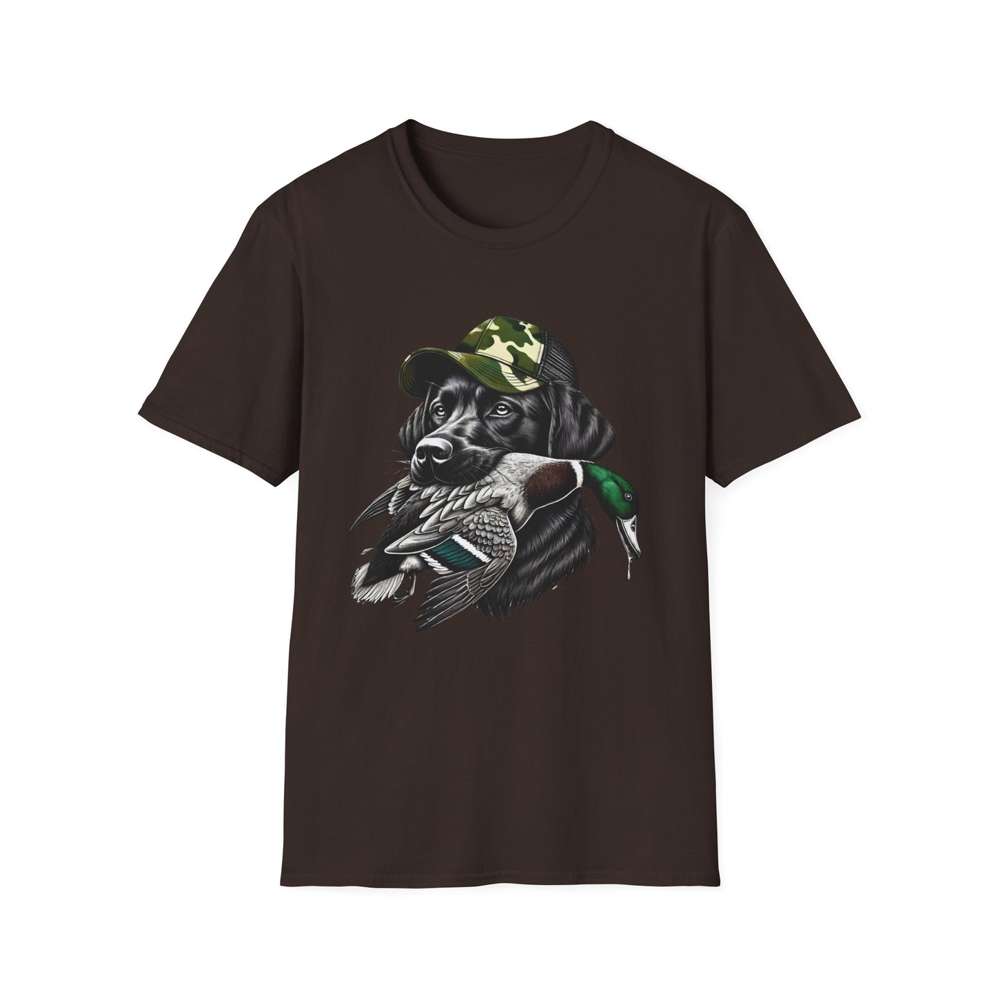 Camo Black Lab Duck Hunting Unisex Short Sleeve T-Shirt, Front Design