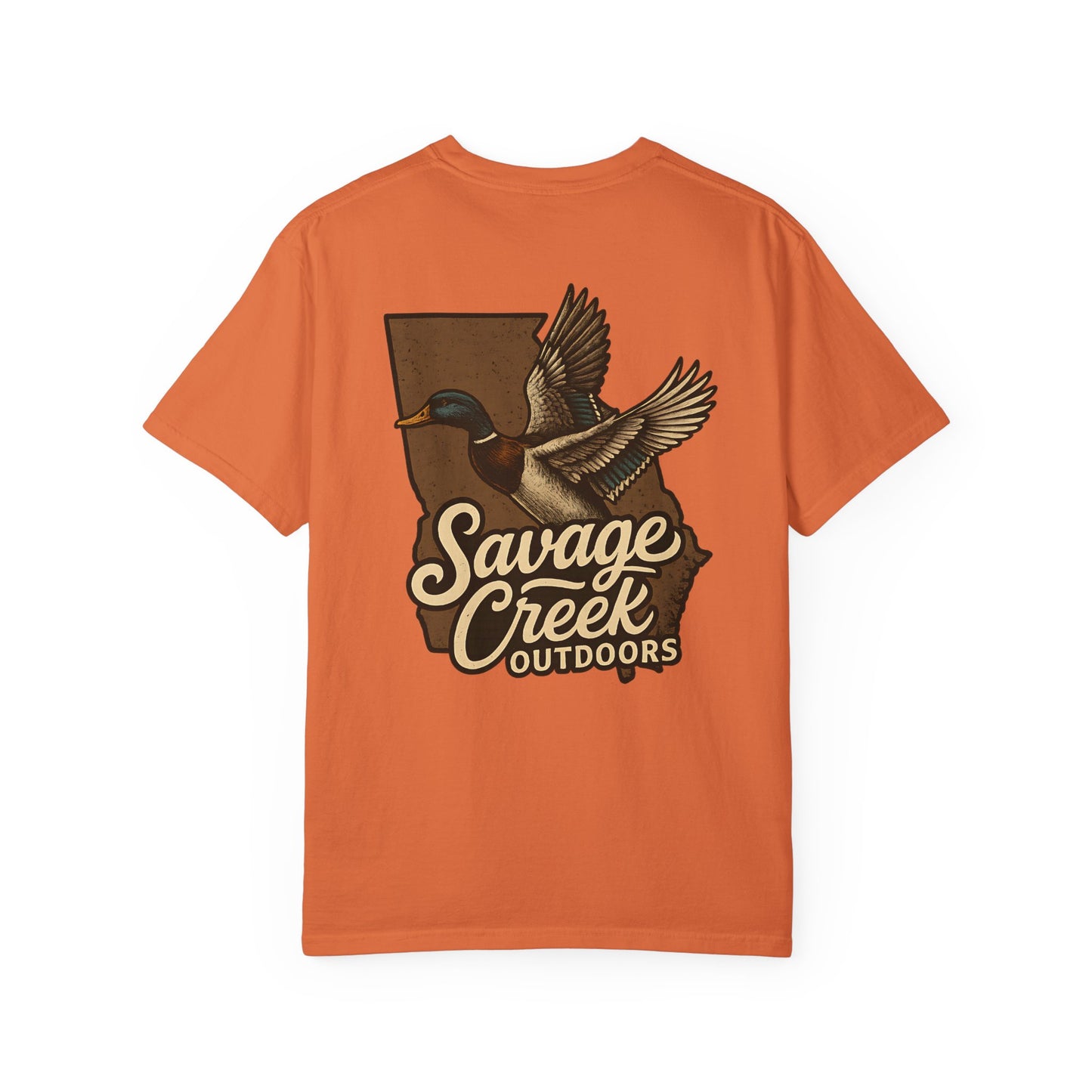 Savage Creek Outdoors GA Mallard Duck Unisex Short Sleeve T-Shirt With Back Design