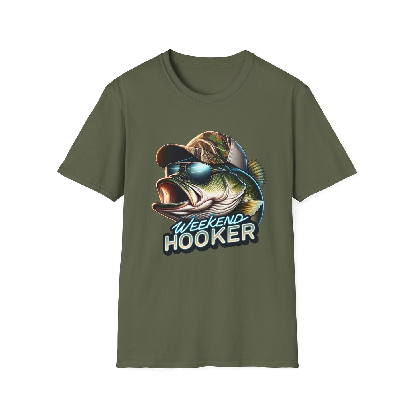 Weekend Hooker Bass Fishing Unisex Short Sleeve T-Shirt, Front Design