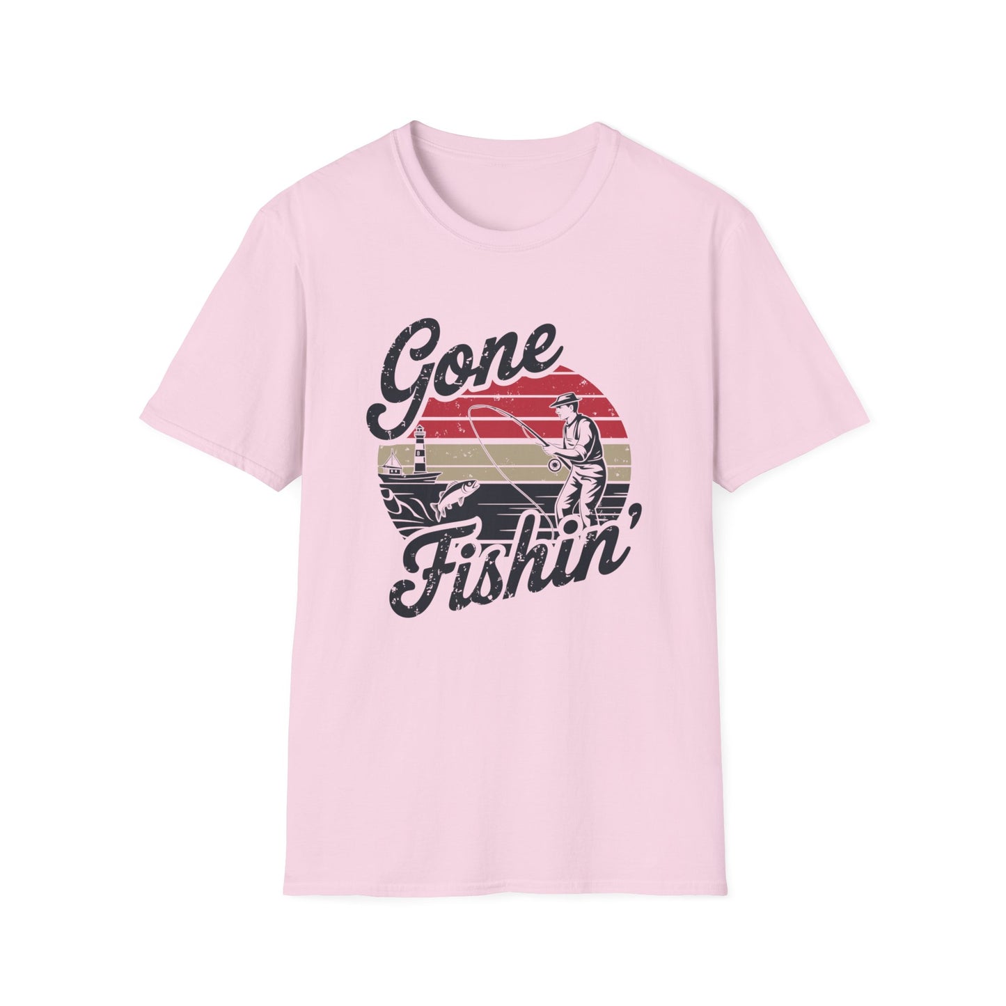 Retro Style Gone Fishin' Unisex Short Sleeve T-Shirt, Front Design