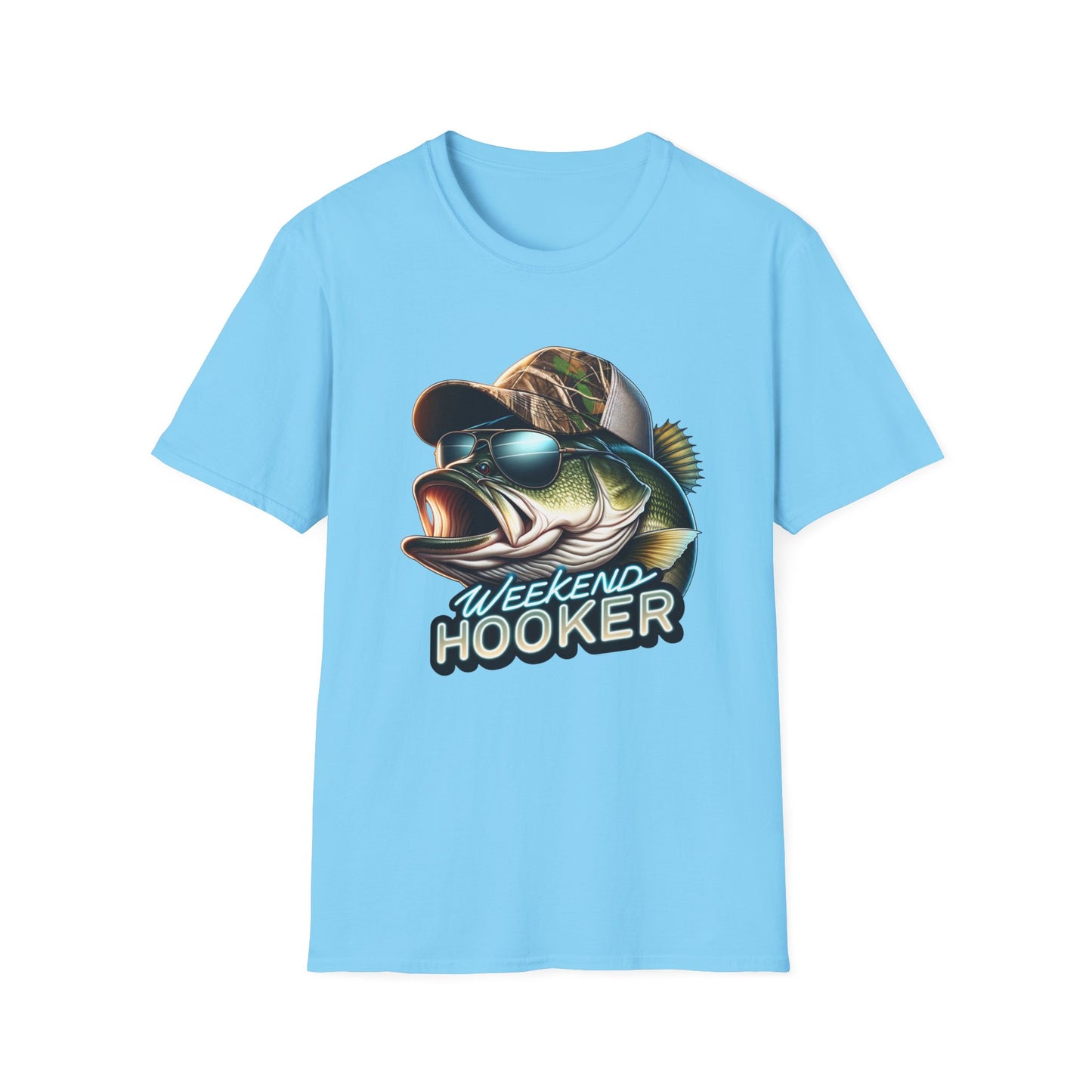 Weekend Hooker Bass Fishing Unisex Short Sleeve T-Shirt, Front Design