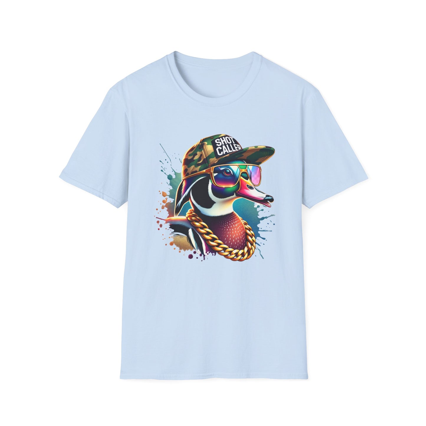 Shot Caller Camo Hat Wood Duck Unisex Short Sleeve T-Shirt, Front Design
