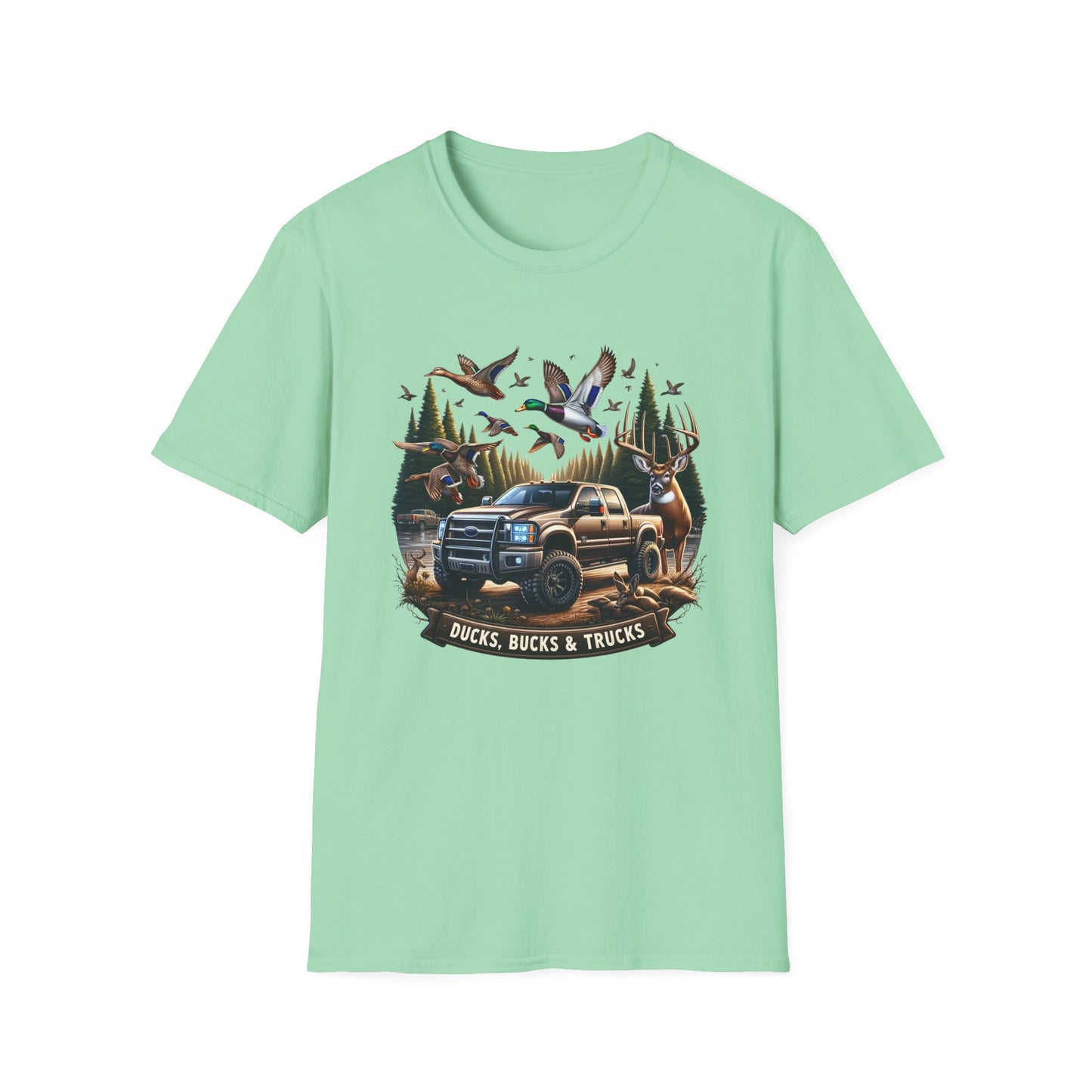 Ducks, Bucks & Trucks Unisex Short Sleeve T-Shirt, Front Design