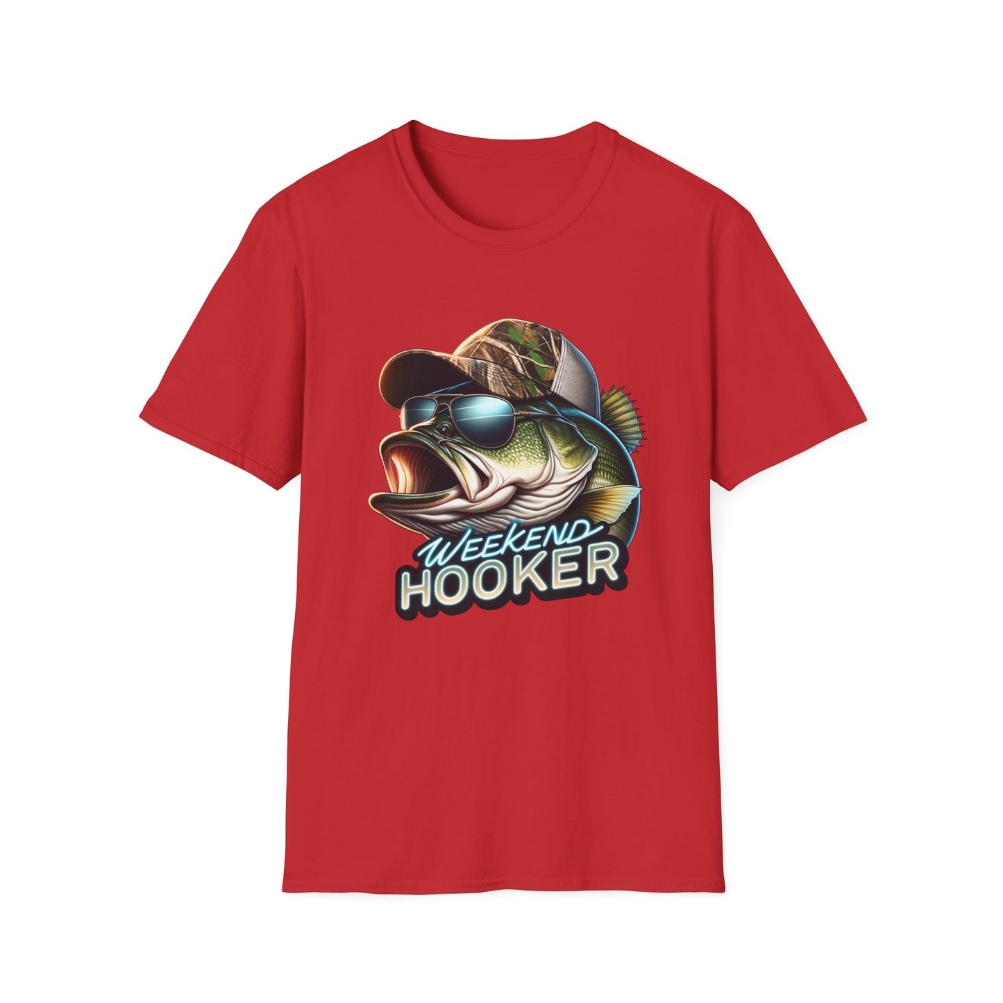 Weekend Hooker Bass Fishing Unisex Short Sleeve T-Shirt, Front Design