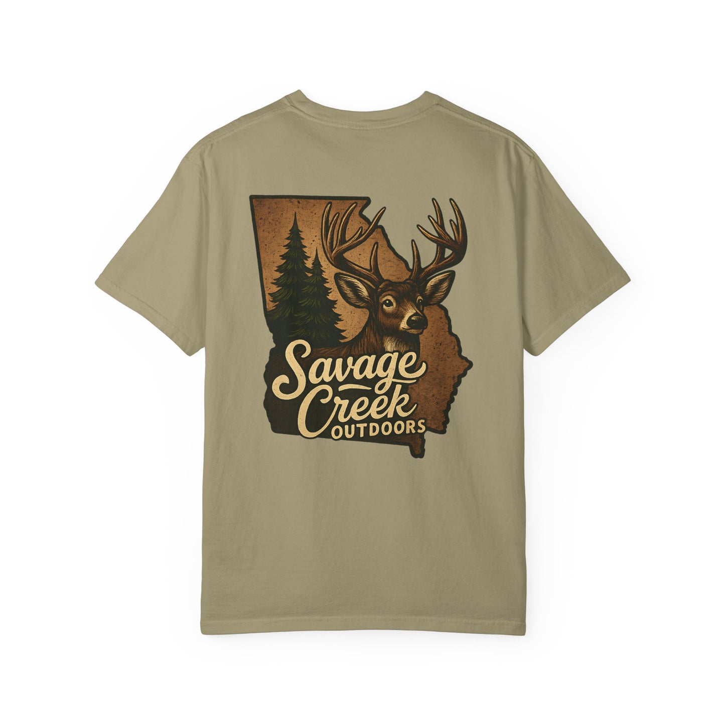 Savage Creek Outdoors GA Buck Unisex Short Sleeve T-Shirt With Back Design