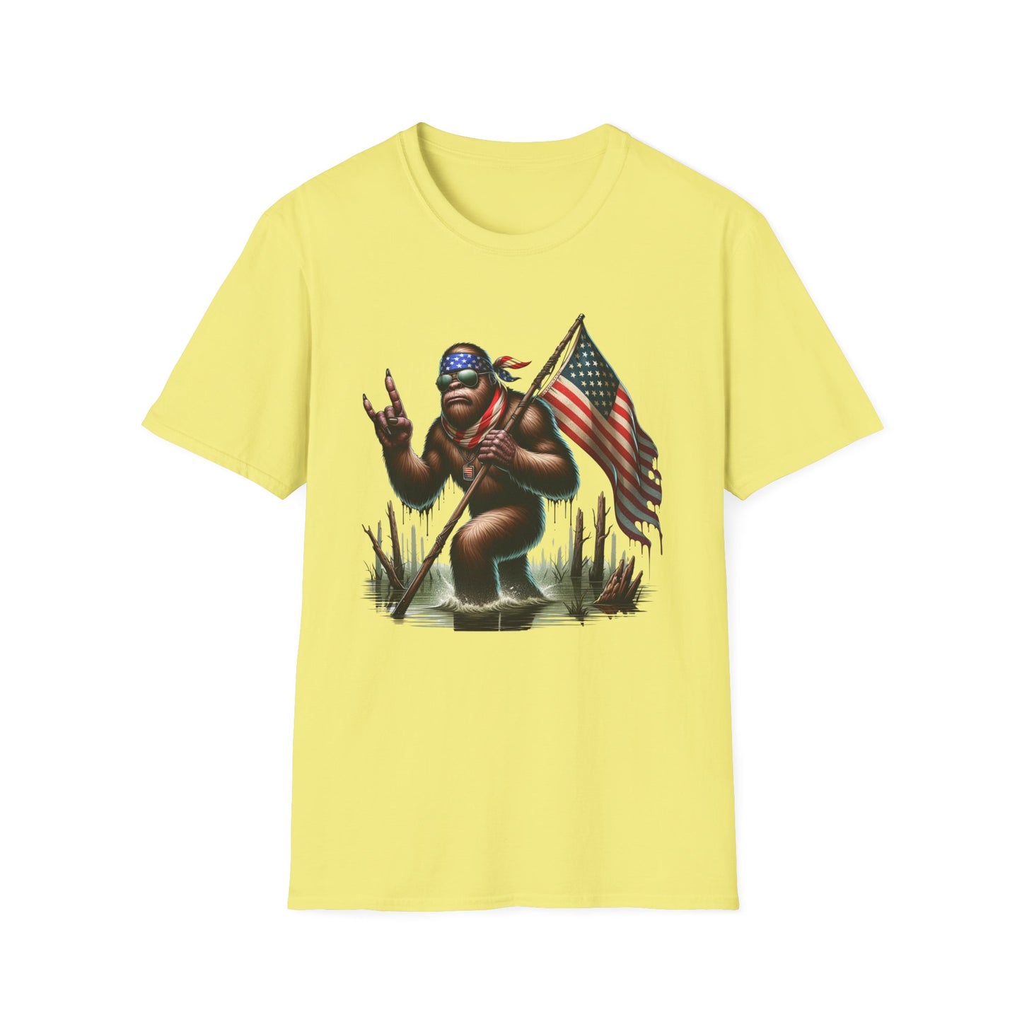 Patriotic Bigfoot Sasquatch Unisex Short Sleeve T-Shirt, Front Design