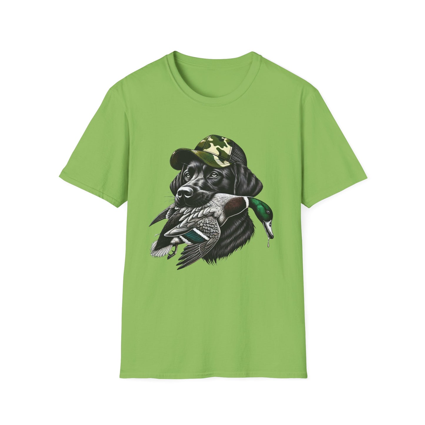 Camo Black Lab Duck Hunting Unisex Short Sleeve T-Shirt, Front Design