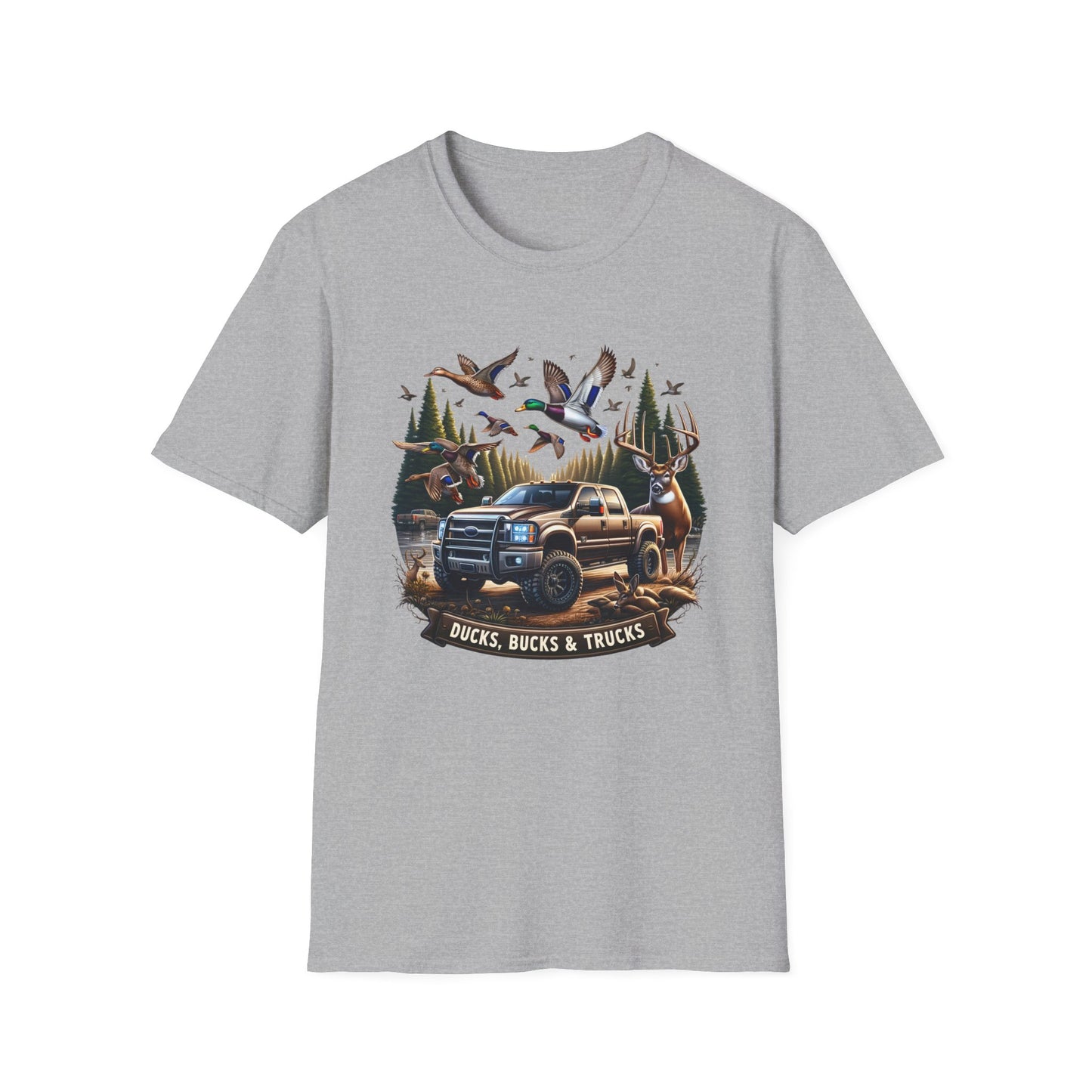 Ducks, Bucks & Trucks Unisex Short Sleeve T-Shirt, Front Design