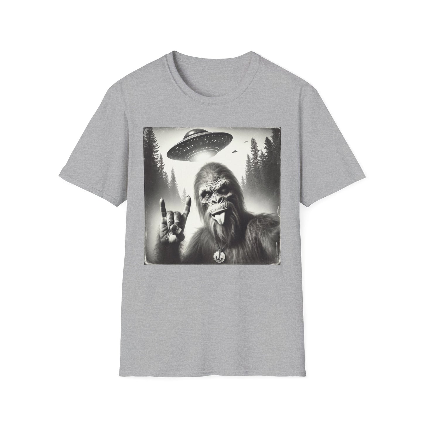 Bigfoot/Sasquatch Selfie Unisex Short Sleeve T-Shirt, Front Design