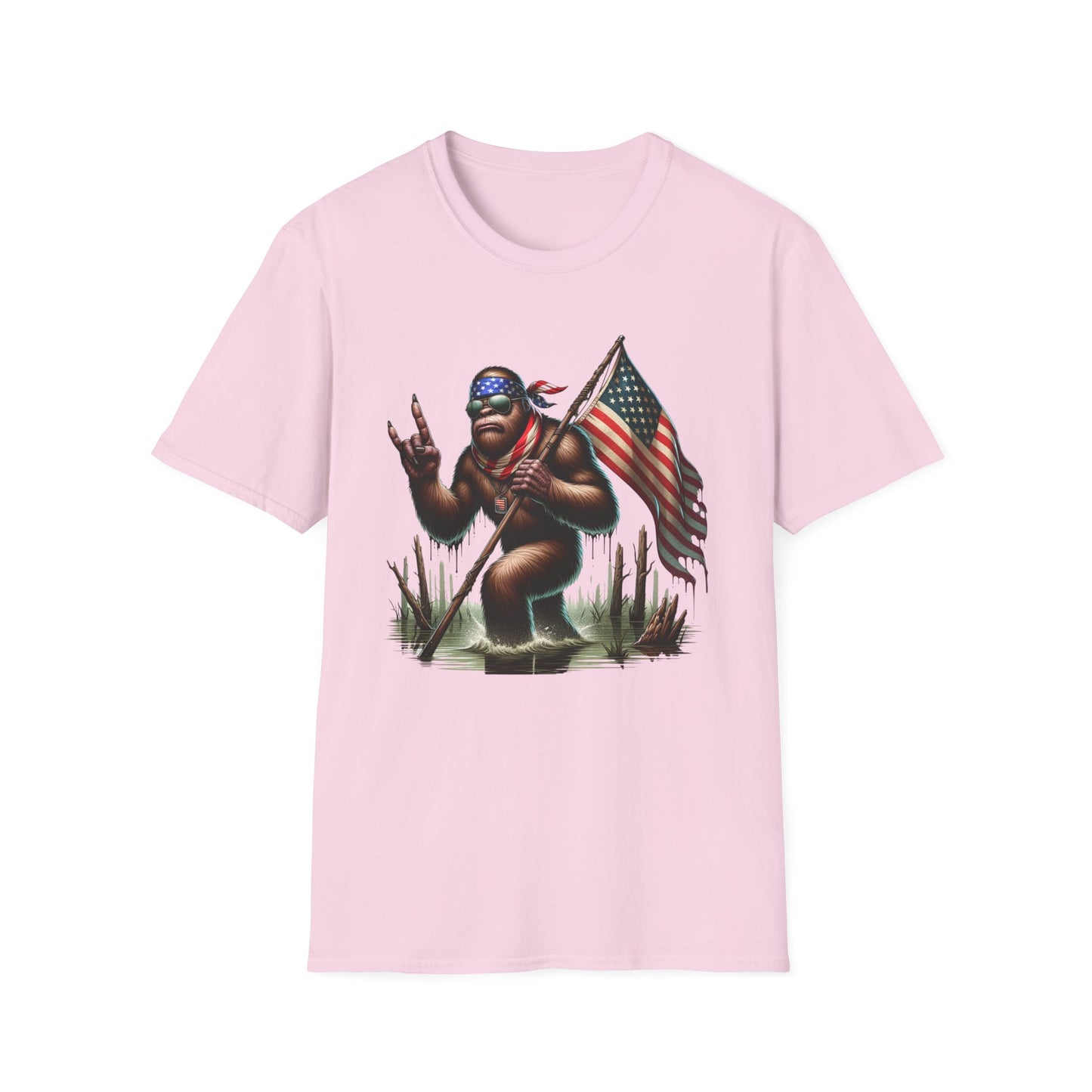 Patriotic Bigfoot Sasquatch Unisex Short Sleeve T-Shirt, Front Design