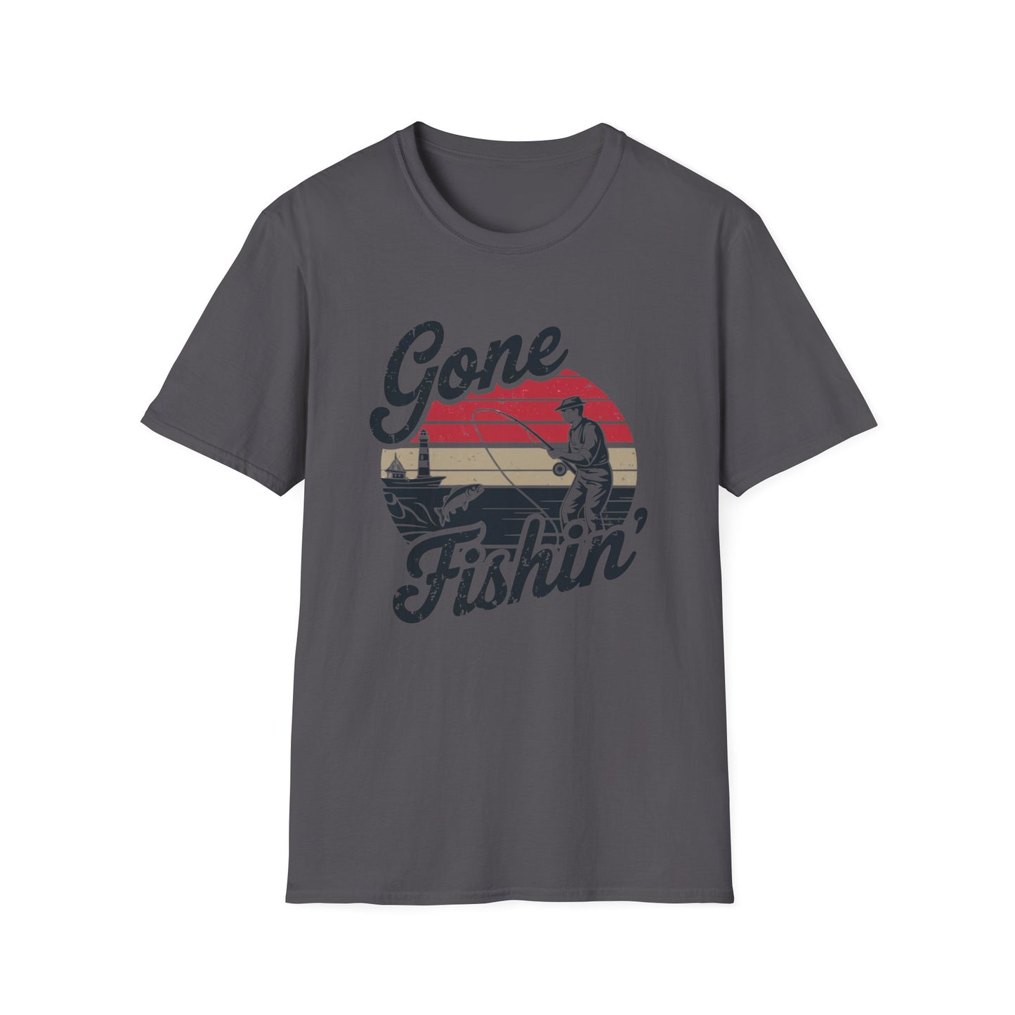 Retro Style Gone Fishin' Unisex Short Sleeve T-Shirt, Front Design