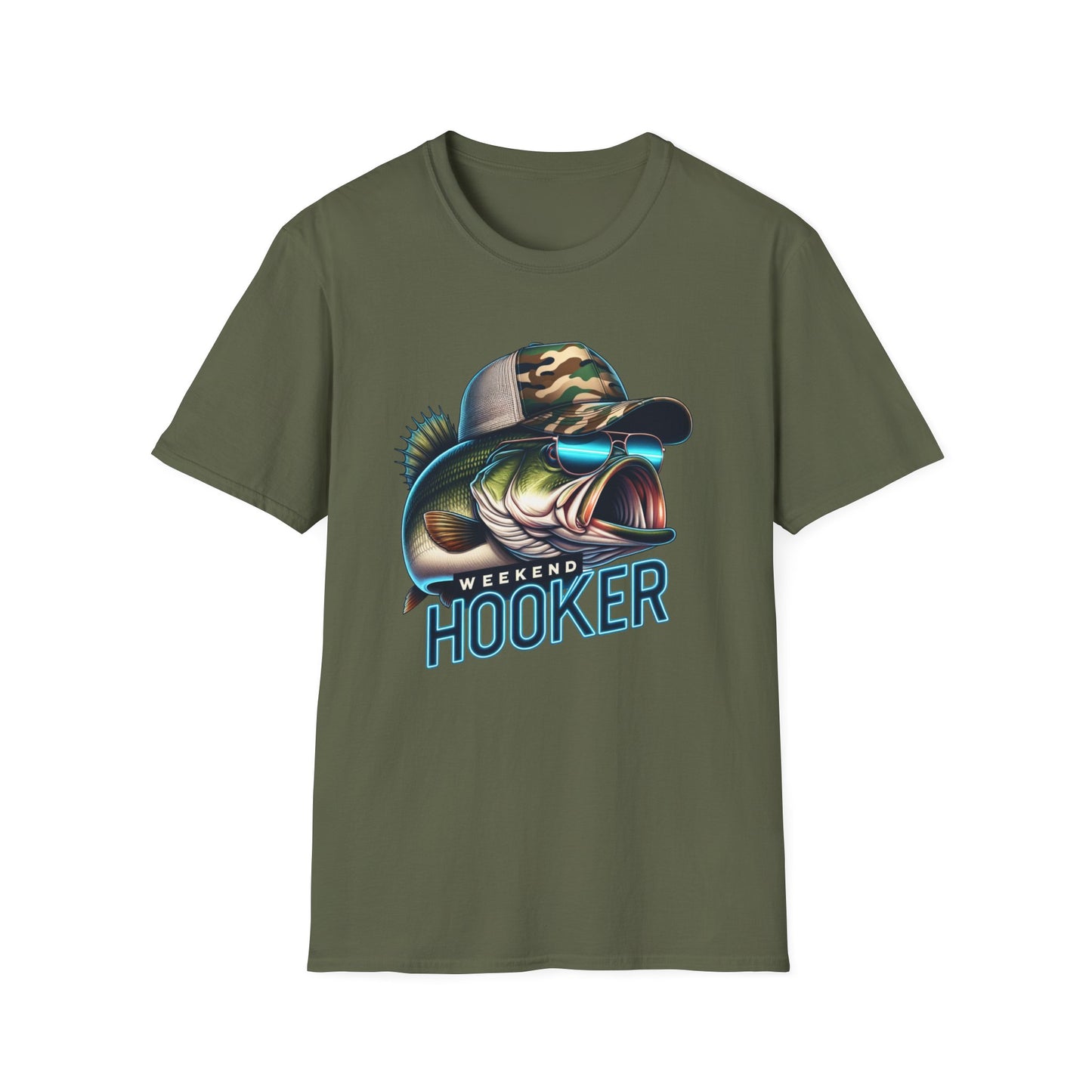Weekend Hooker Bass Fishing Unisex Short Sleeve T-Shirt, Front Design