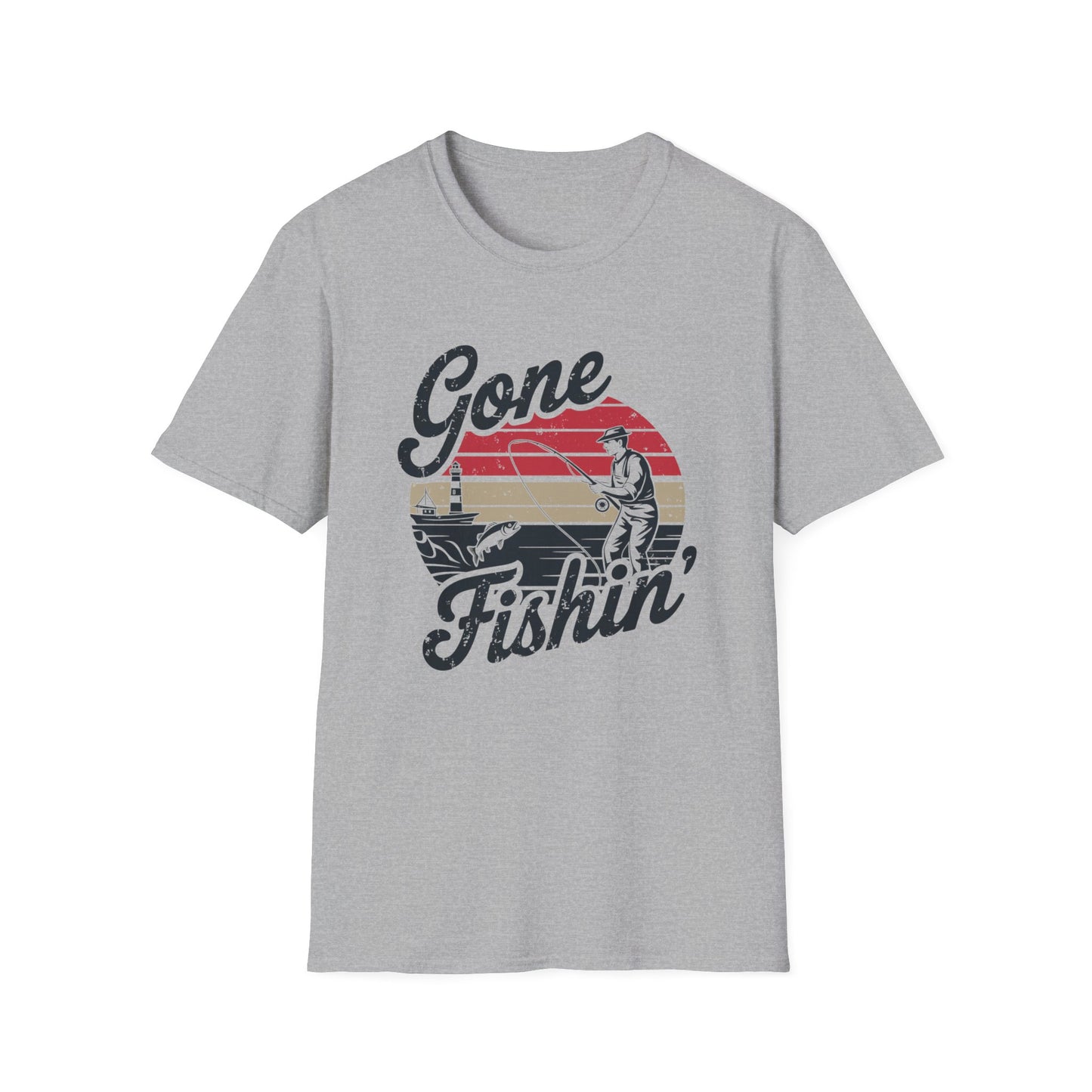 Retro Style Gone Fishin' Unisex Short Sleeve T-Shirt, Front Design