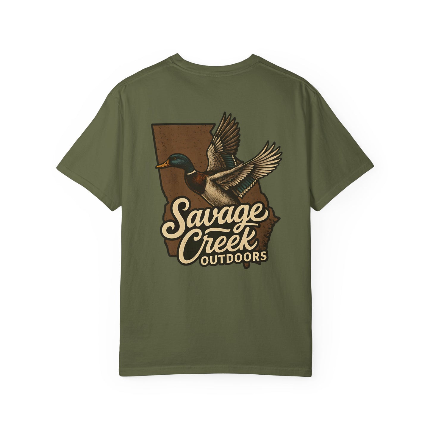 Savage Creek Outdoors GA Mallard Duck Unisex Short Sleeve T-Shirt With Back Design