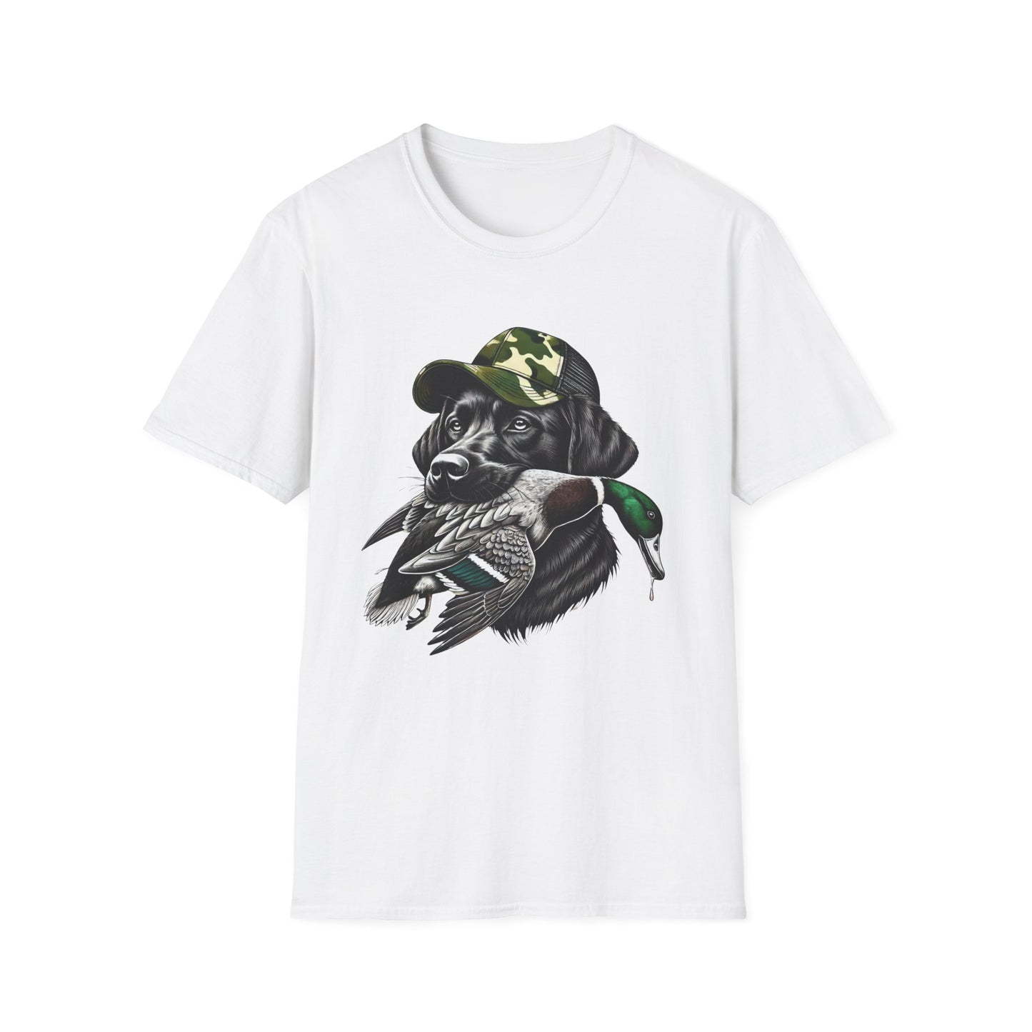 Camo Black Lab Duck Hunting Unisex Short Sleeve T-Shirt, Front Design