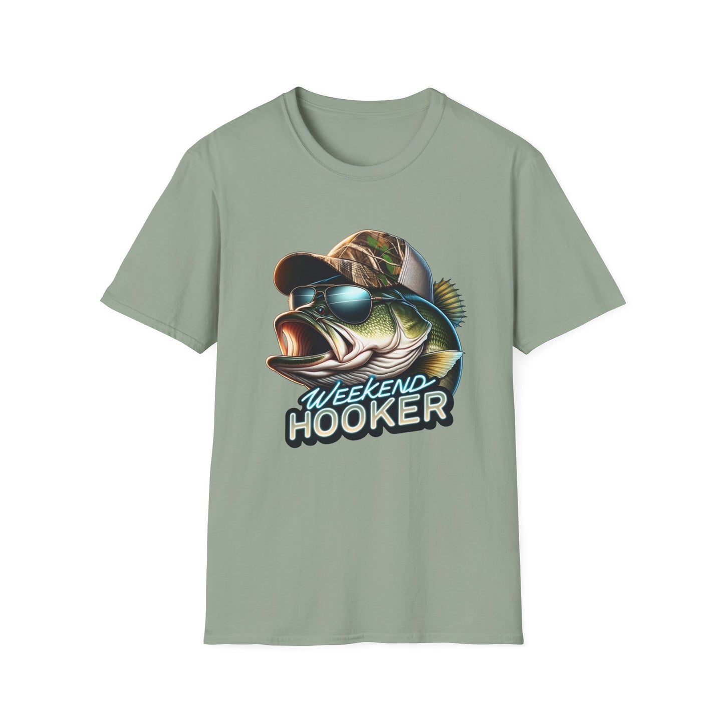 Weekend Hooker Bass Fishing Unisex Short Sleeve T-Shirt, Front Design