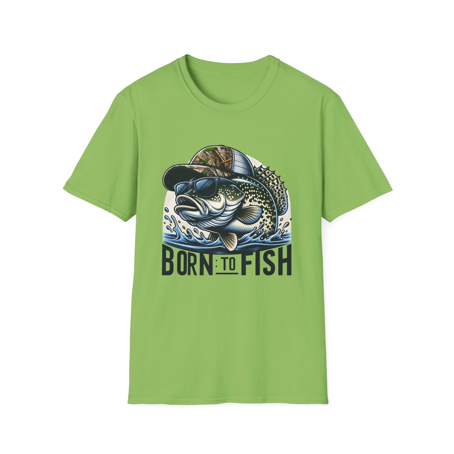 Born To Fish Bass Camo Hat Unisex Short Sleeve T-Shirt, Front Design