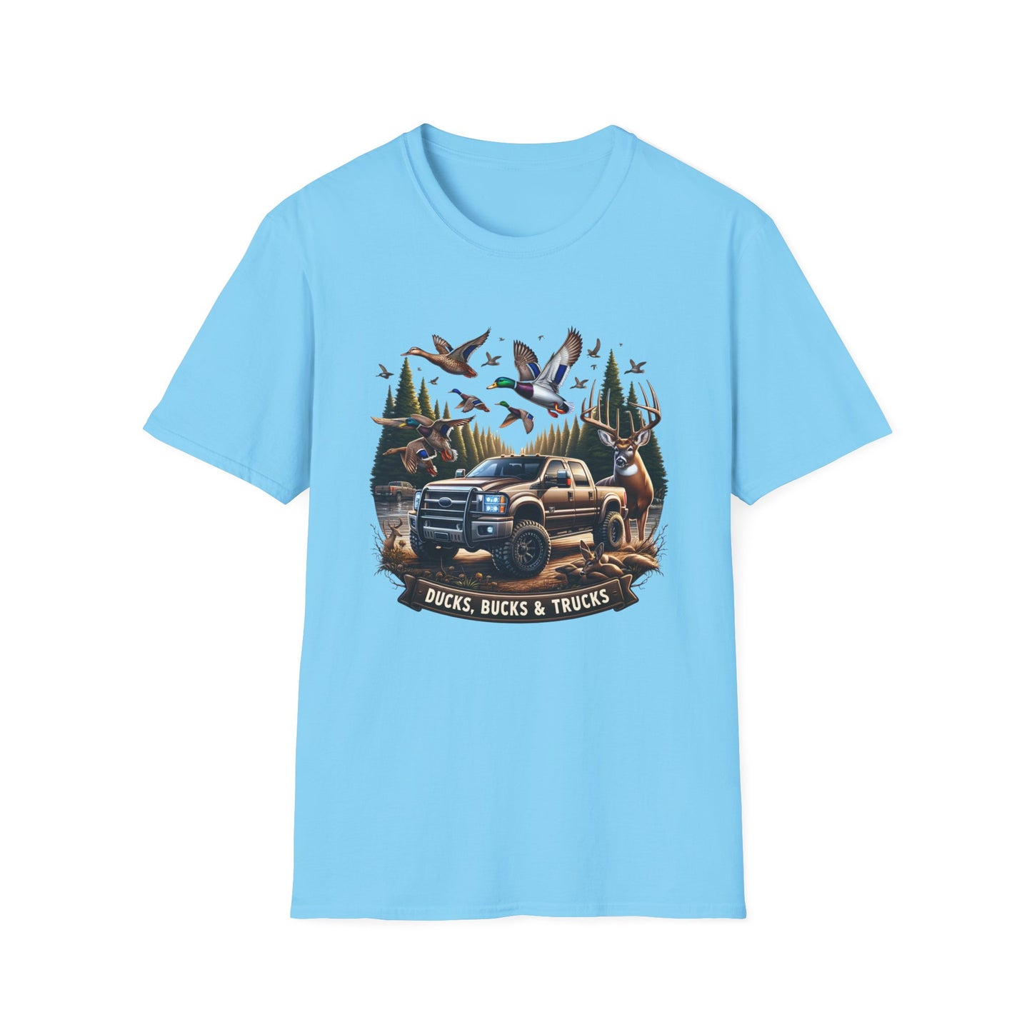 Ducks, Bucks & Trucks Unisex Short Sleeve T-Shirt, Front Design