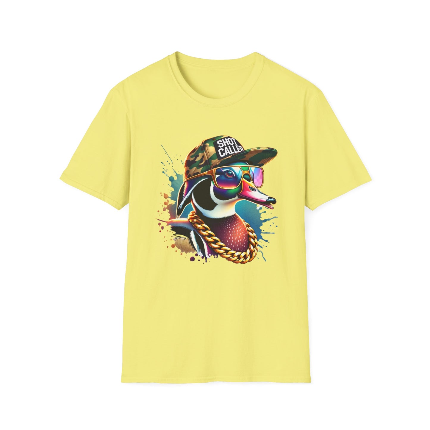 Shot Caller Camo Hat Wood Duck Unisex Short Sleeve T-Shirt, Front Design