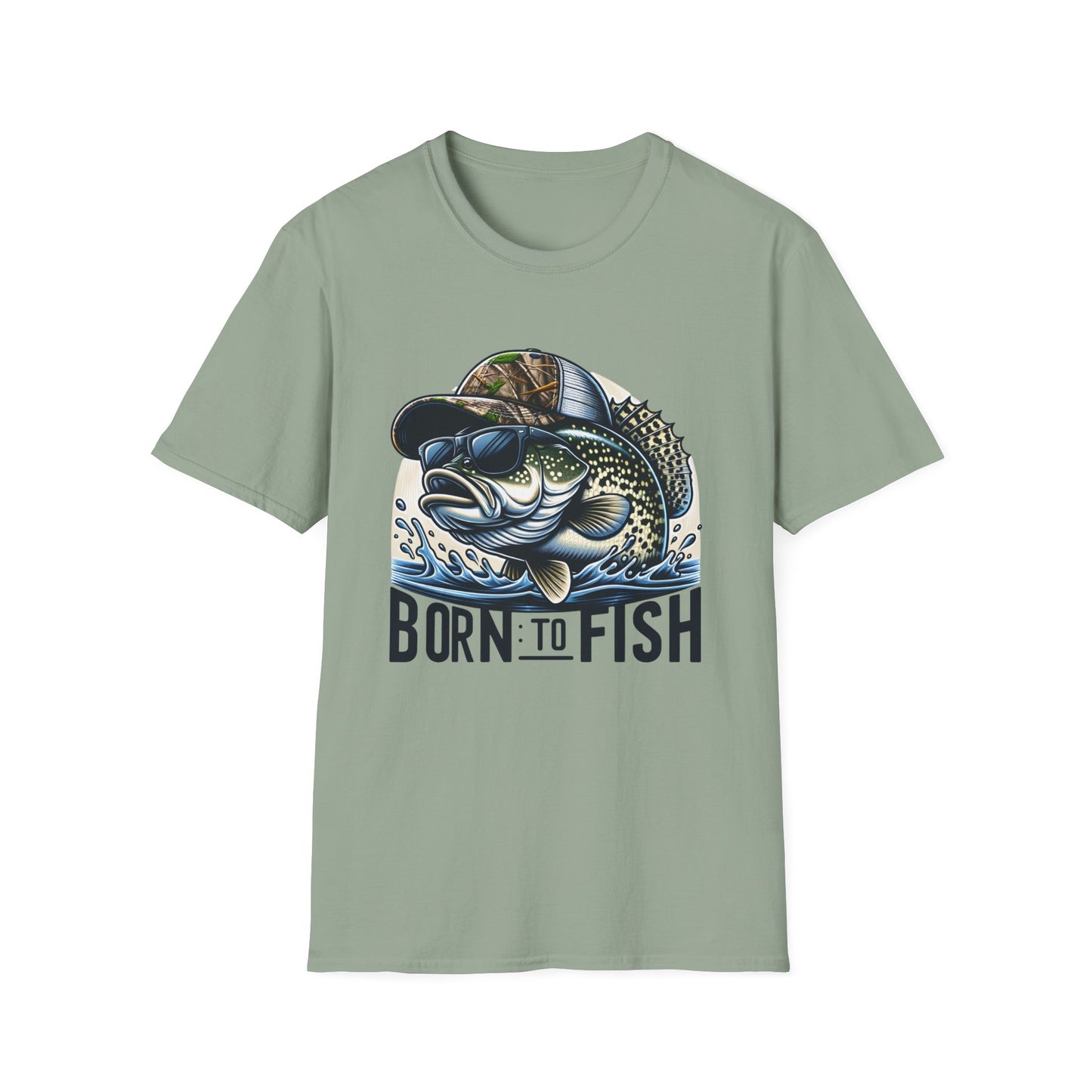 Born To Fish Bass Camo Hat Unisex Short Sleeve T-Shirt, Front Design