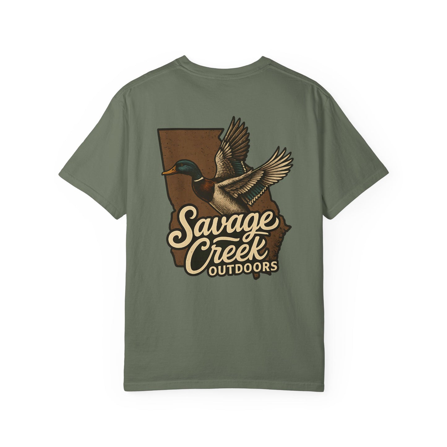 Savage Creek Outdoors GA Mallard Duck Unisex Short Sleeve T-Shirt With Back Design