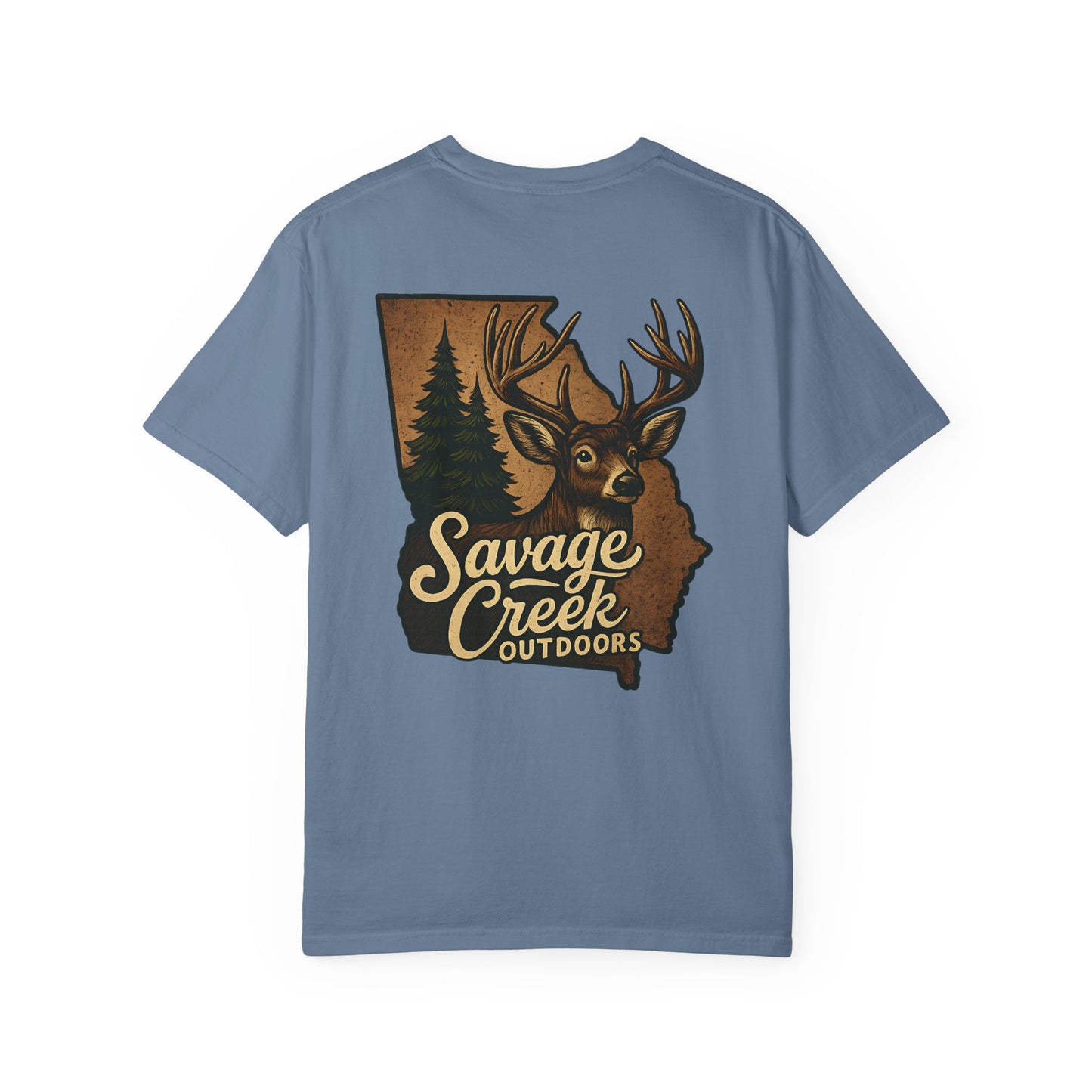 Savage Creek Outdoors GA Buck Unisex Short Sleeve T-Shirt With Back Design