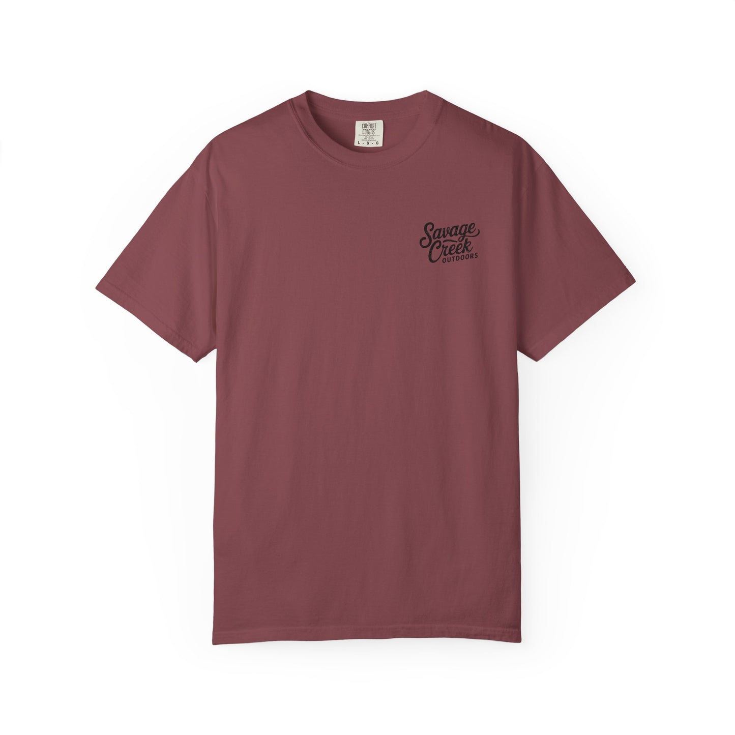 Savage Creek Outdoors Duck Hunting Black Lab Unisex Short Sleeve T-Shirt With Back Design