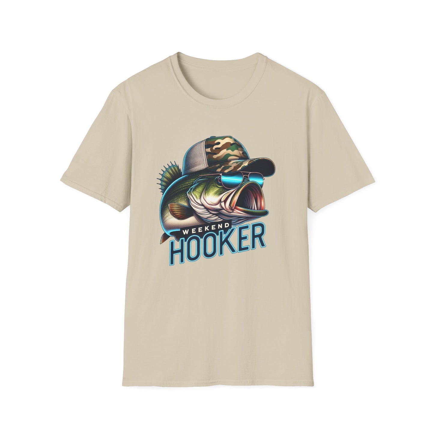 Weekend Hooker Bass Fishing Unisex Short Sleeve T-Shirt, Front Design