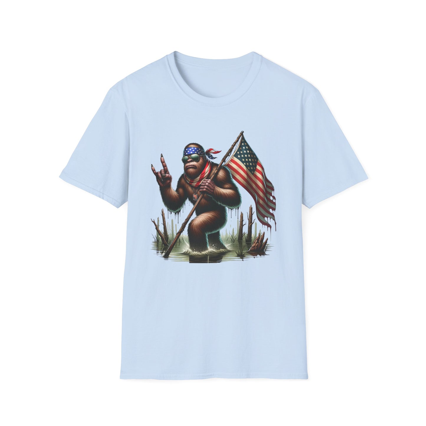 Patriotic Bigfoot Sasquatch Unisex Short Sleeve T-Shirt, Front Design