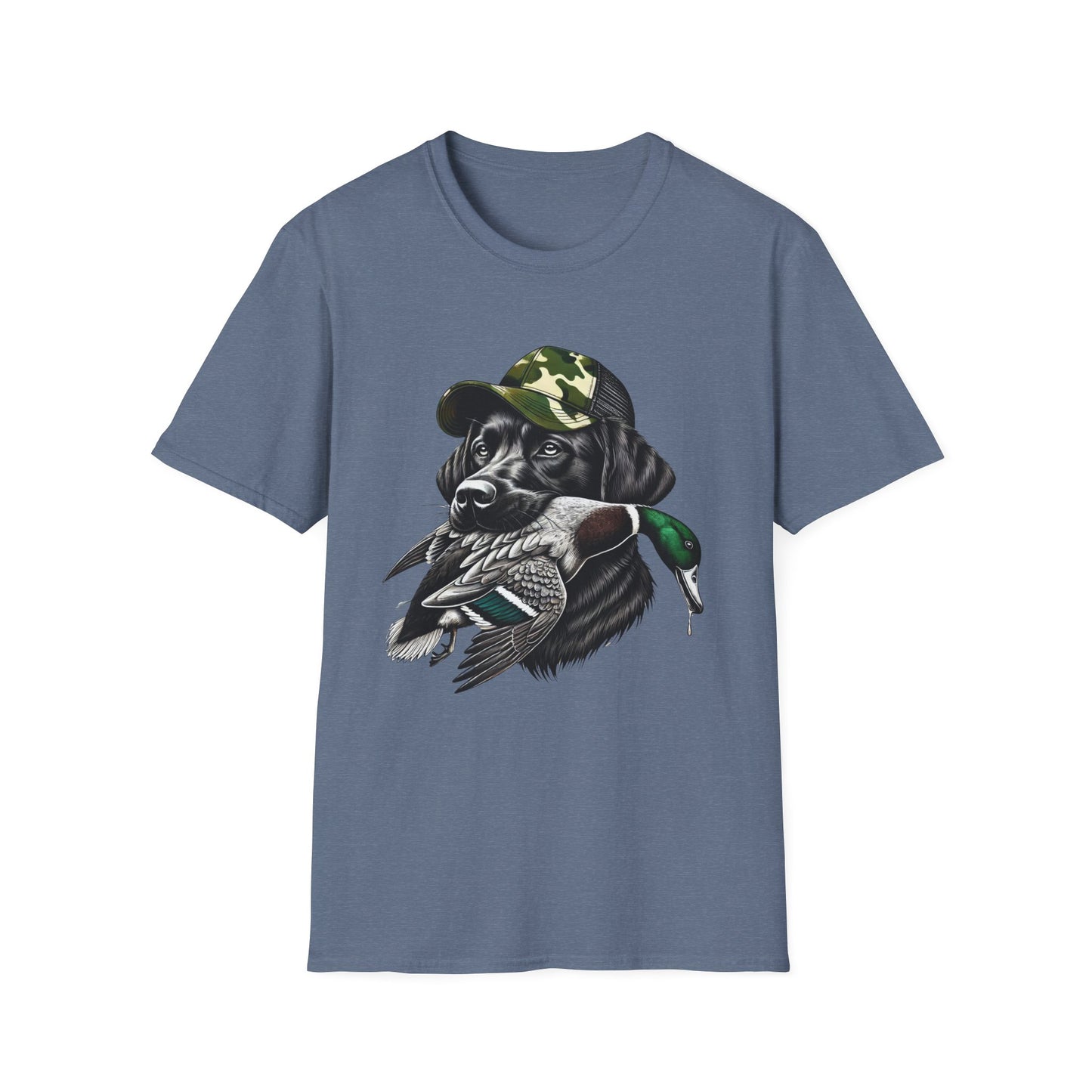Camo Black Lab Duck Hunting Unisex Short Sleeve T-Shirt, Front Design