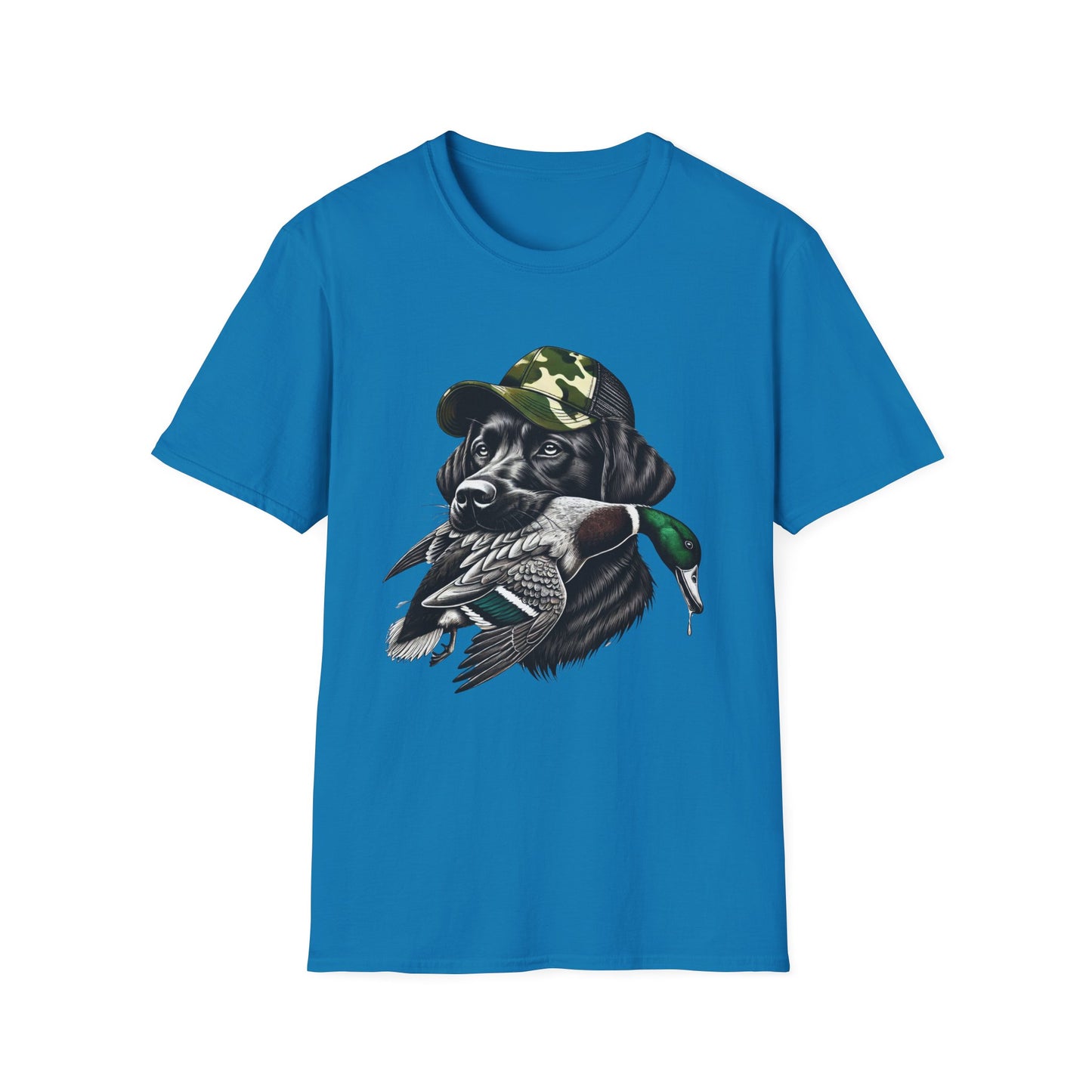 Camo Black Lab Duck Hunting Unisex Short Sleeve T-Shirt, Front Design