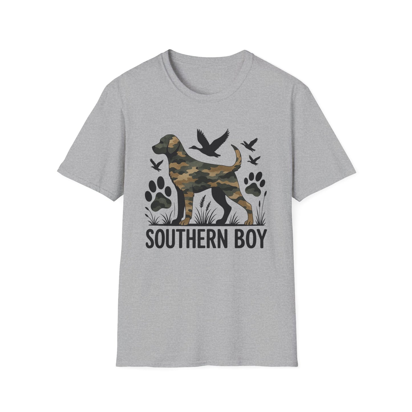 Southern Boy Camouflage Dog Duck Hunting Unisex Short Sleeve T-Shirt, Front Design