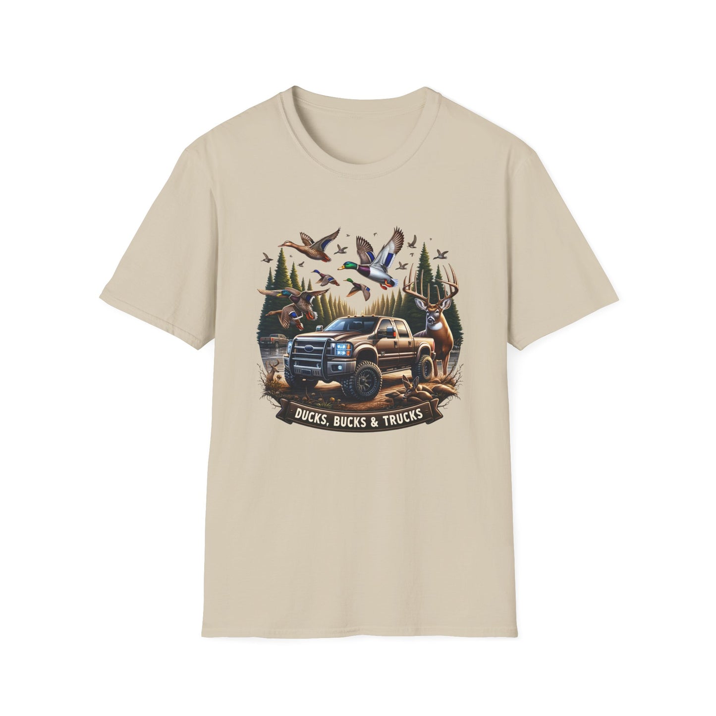 Ducks, Bucks & Trucks Unisex Short Sleeve T-Shirt, Front Design