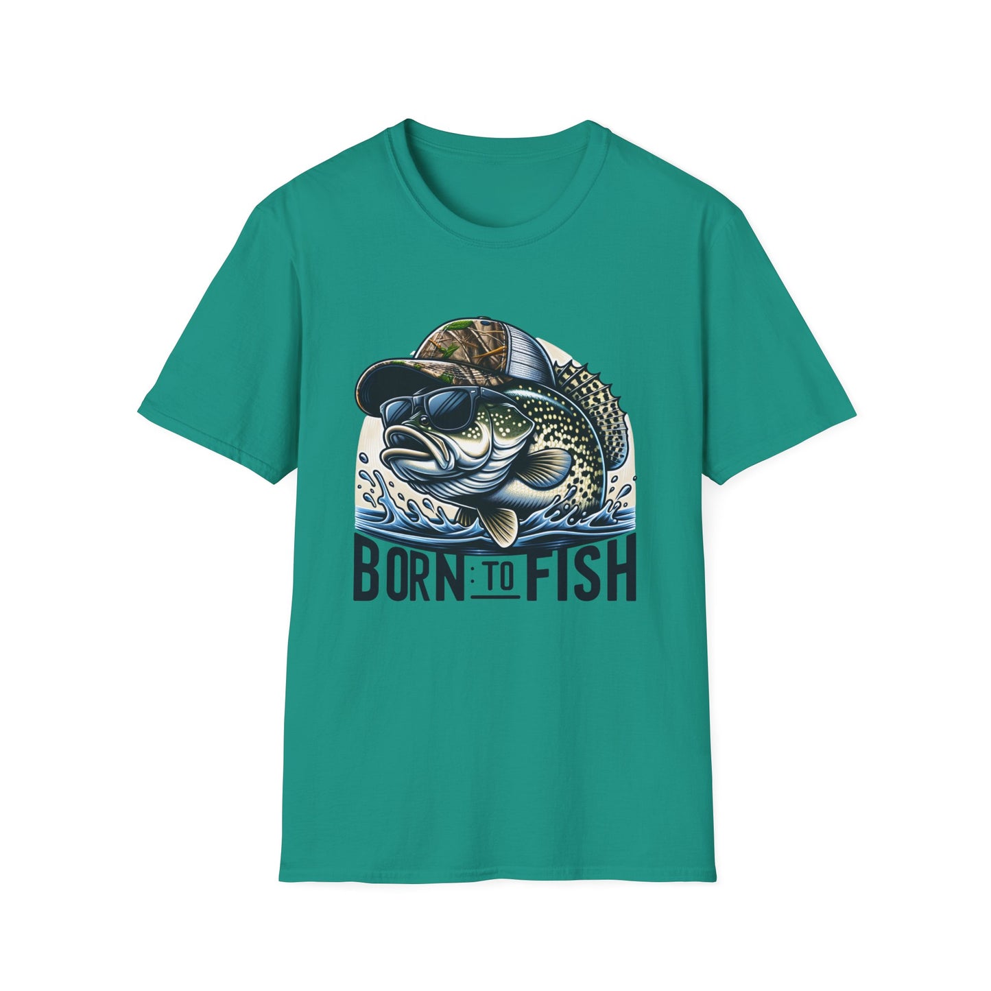 Born To Fish Bass Camo Hat Unisex Short Sleeve T-Shirt, Front Design