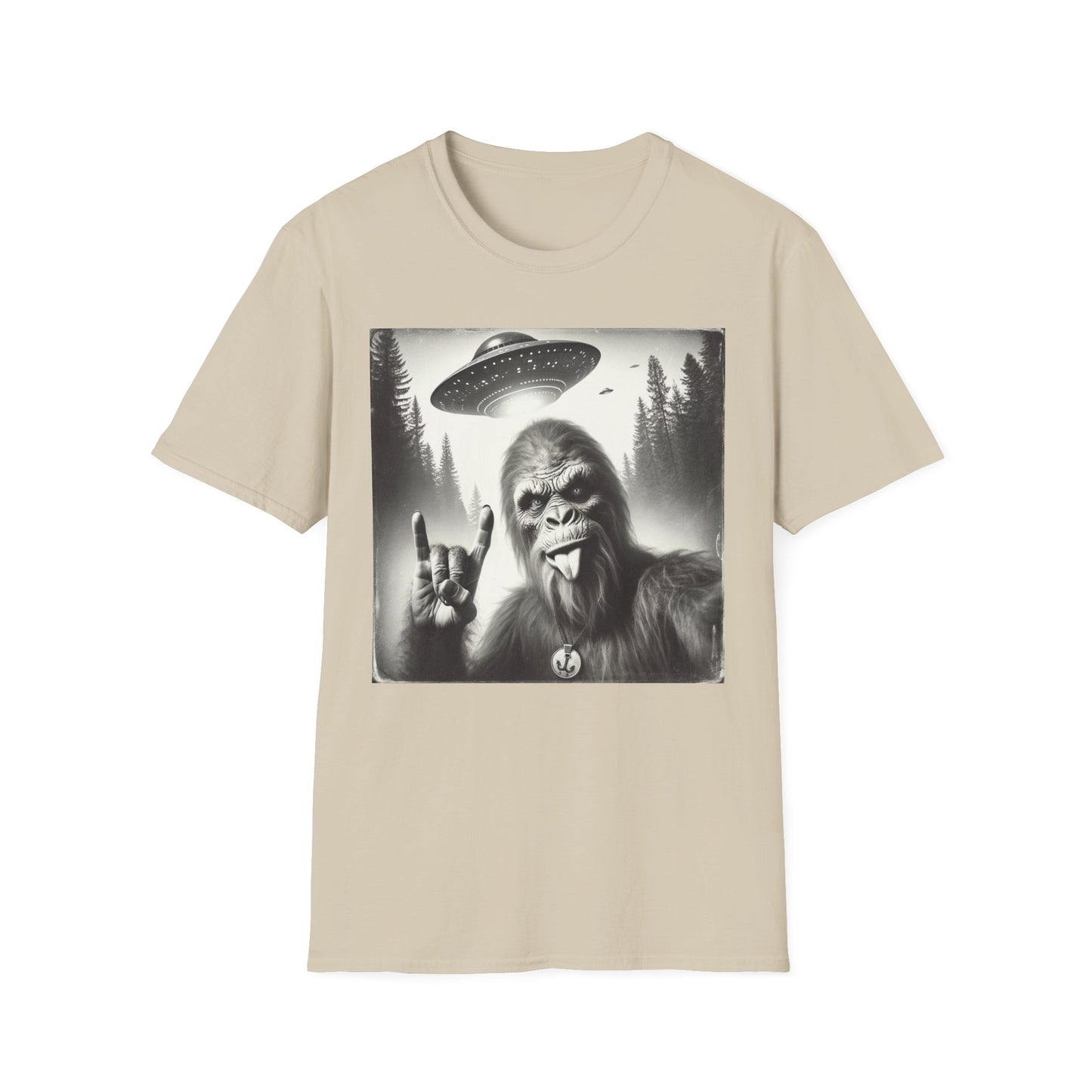 Bigfoot/Sasquatch Selfie Unisex Short Sleeve T-Shirt, Front Design