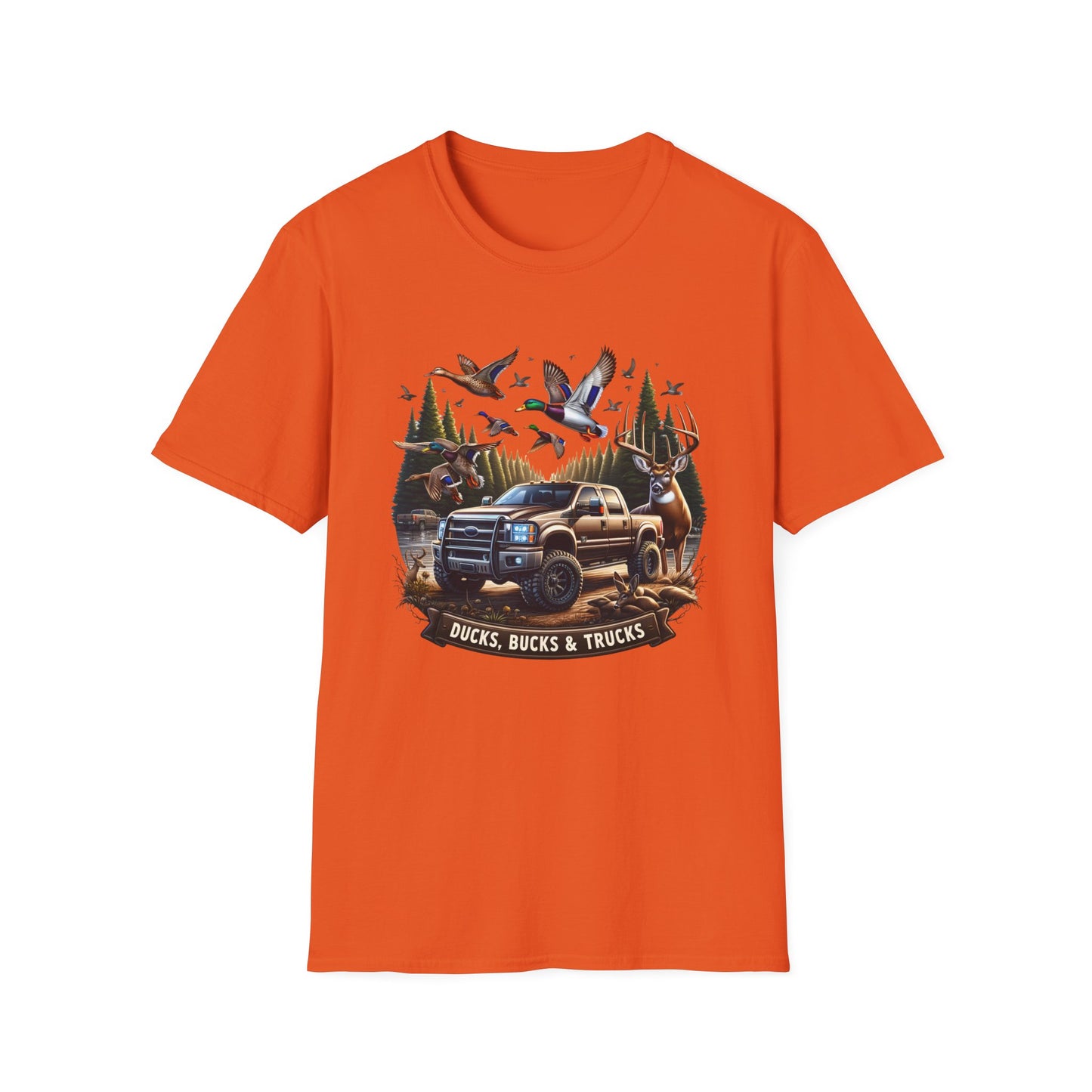 Ducks, Bucks & Trucks Unisex Short Sleeve T-Shirt, Front Design