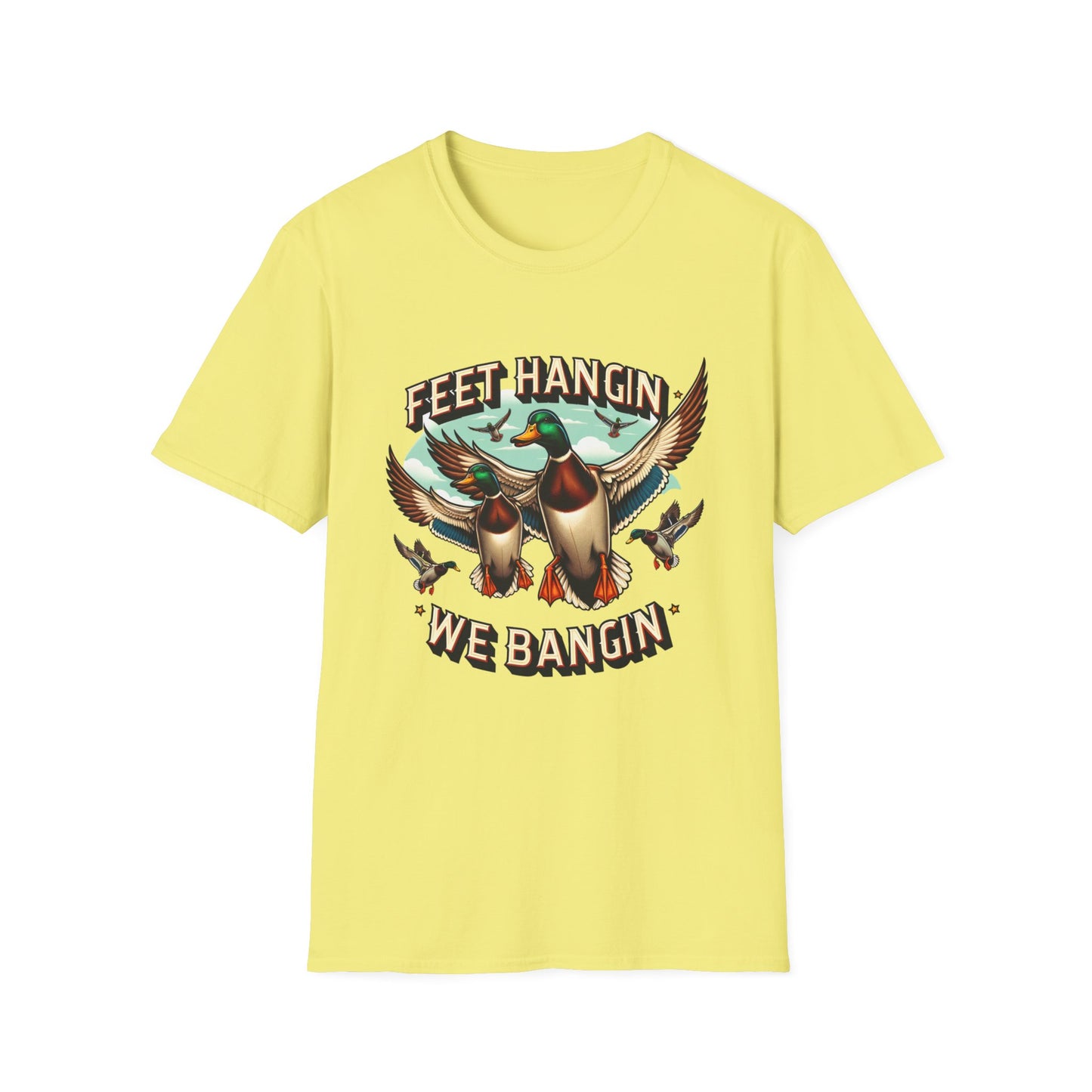 Feet Hangin' We Bangin' Duck Hunting Unisex Short Sleeve T-Shirt, Front Design