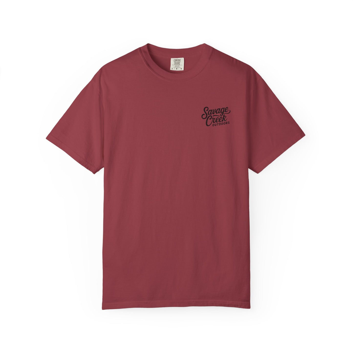 Savage Creek Outdoors Duck Hunting Black Lab Unisex Short Sleeve T-Shirt With Back Design
